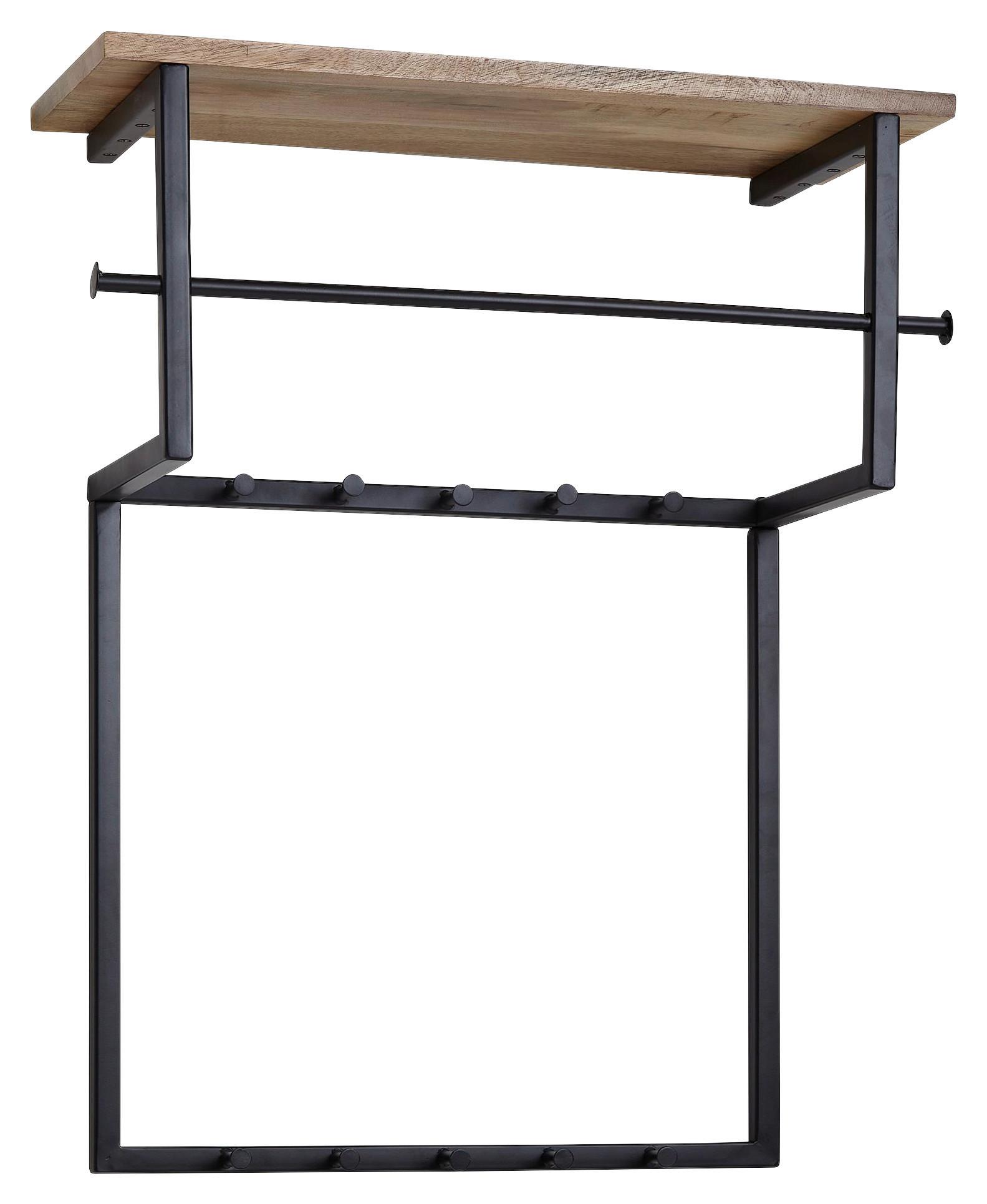 Wandgarderobe Wohnling ca.60x76x26cm Schwarz,Echtholz - Schwarz, MODERN, Holz/Metall (60/76/26cm) - MID.YOU