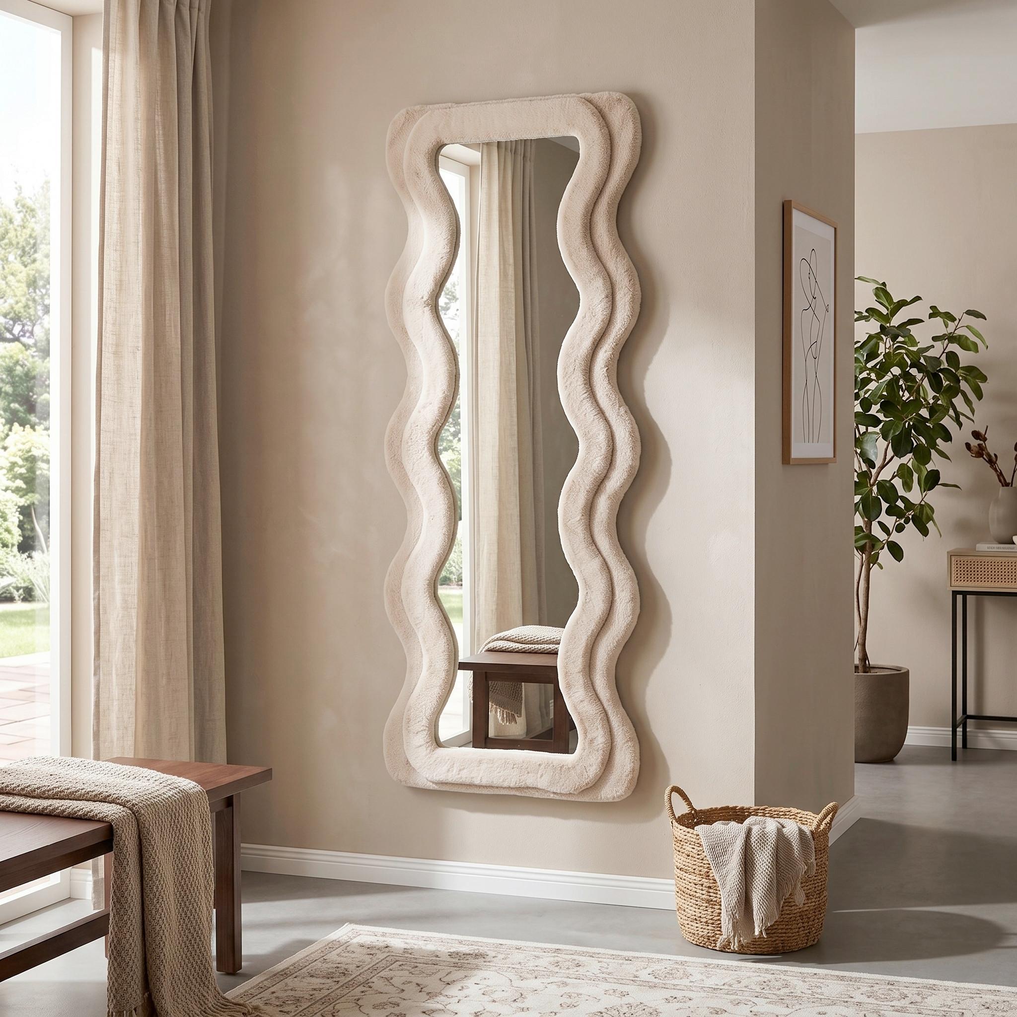 VÄGGSPEGEL SUKI -TREND- - taupe, Romantik / Lanthus, trämaterial/glas (60/160/4cm) - Premium Living