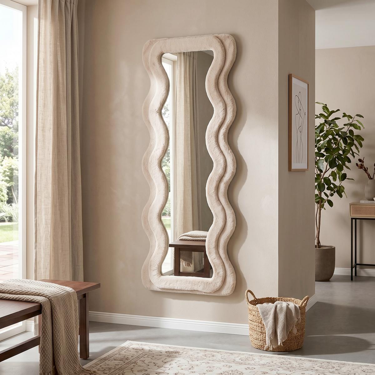 Oglindă De Perete Suki - taupe, Romantik / Landhaus, sticlă/textil (60/160/4cm) - Premium Living