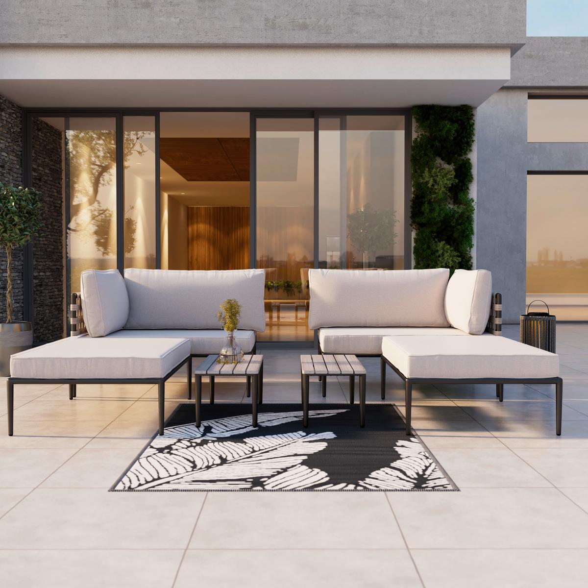 Loungegarnitur Enja Hellgrau Metall/Outdoorstoff +Abdeckung - Hellgrau/Schwarz, MODERN, Kunststoff/Textil (104/60/70cm) - Bessagi Garden