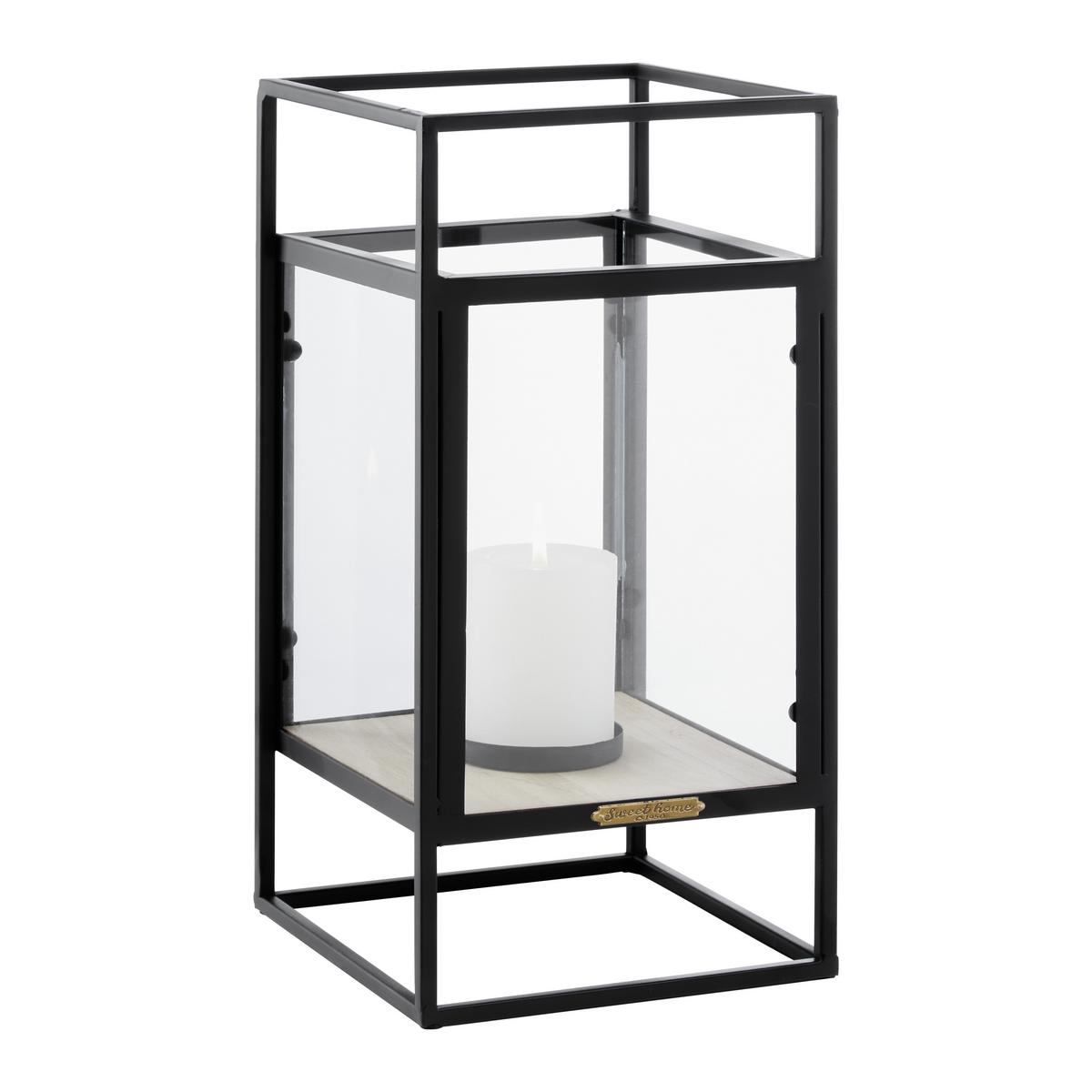LATARNIA TARA - naturalny/czarny, Modern, materiał drewnopochodny/metal (20/40/20cm) - Bessagi Home