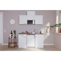 Miniküche Economy m. Geräten Weiß/Nussbaum B: ca. 150 cm - Edelstahlfarben/Nussbaumfarben, Basics, Holzwerkstoff/Kunststoff (150cm) - Respekta