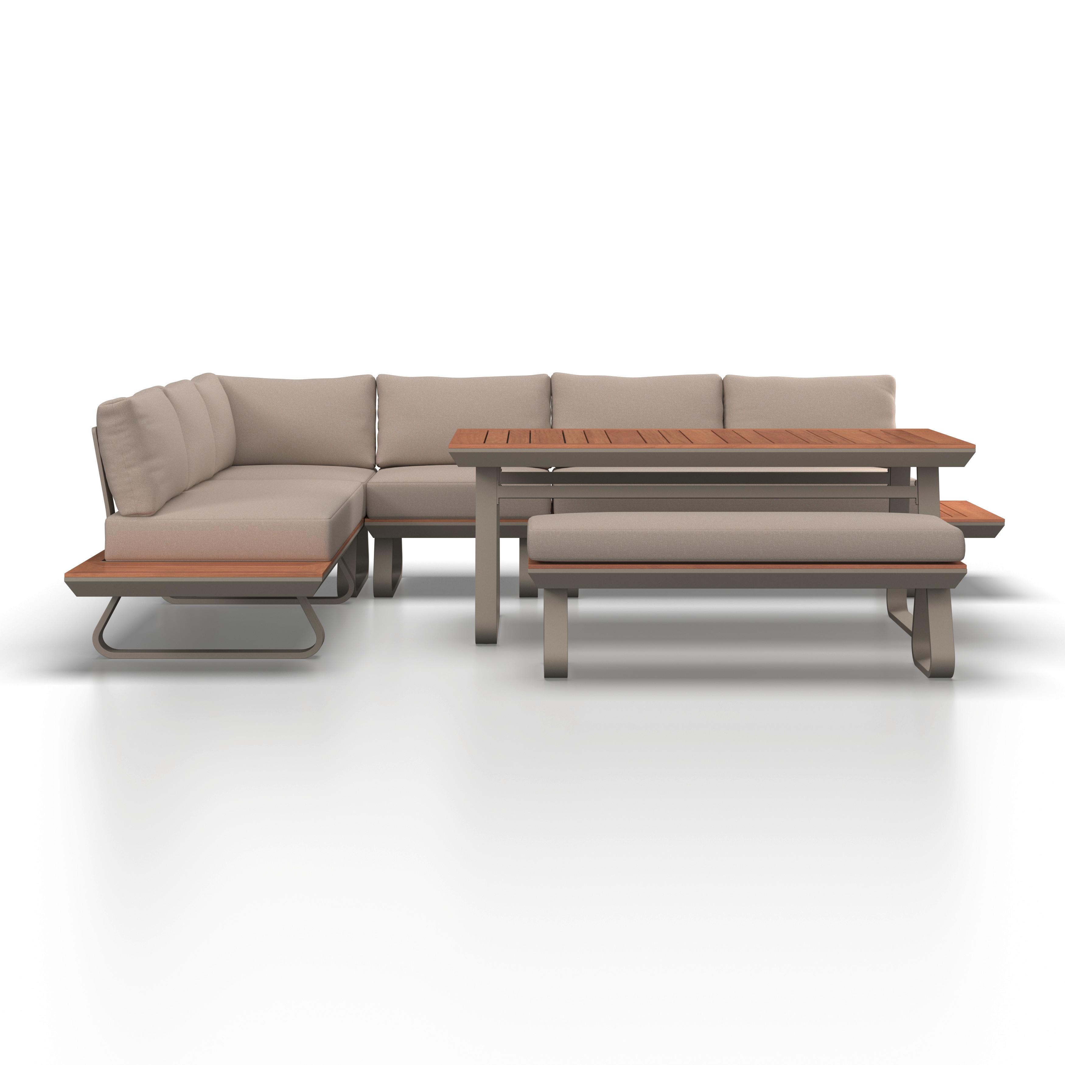 Dining-Loungeset Emma Creme Outdoorstoff/Polywood+Abd. - Creme/Hellgrau, MODERN, Textil/Metall (248/318/72cm) - Bessagi Garden