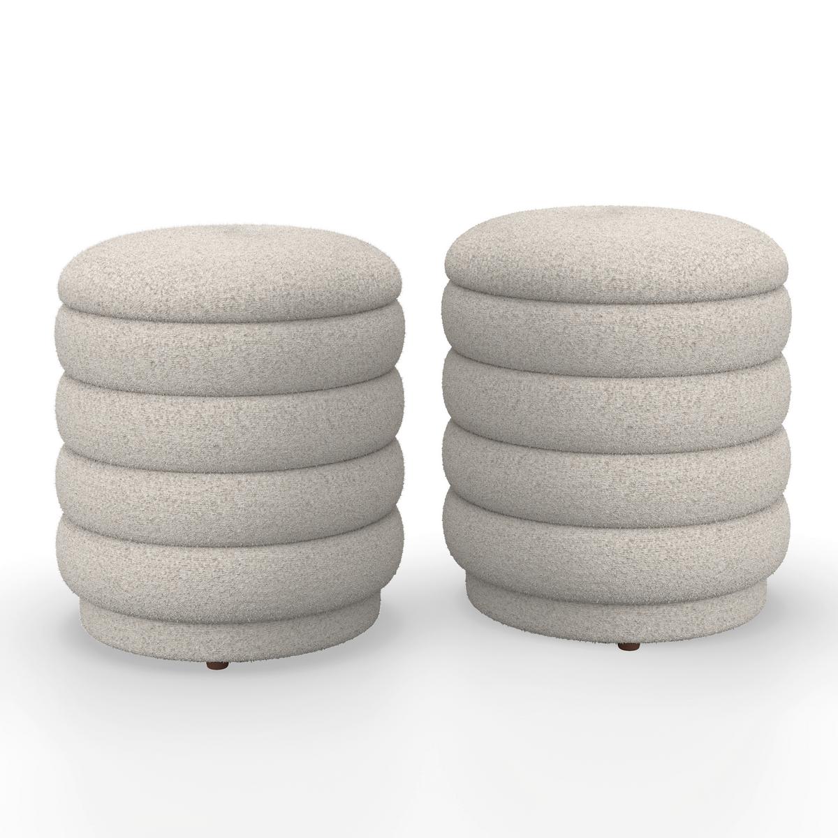Sitzbank Nina mit Stauraum inkl. 2 Hocker Bouclé Weiß - Naturfarben/Weiß, MODERN, Holz/Holzwerkstoff - Bessagi Home