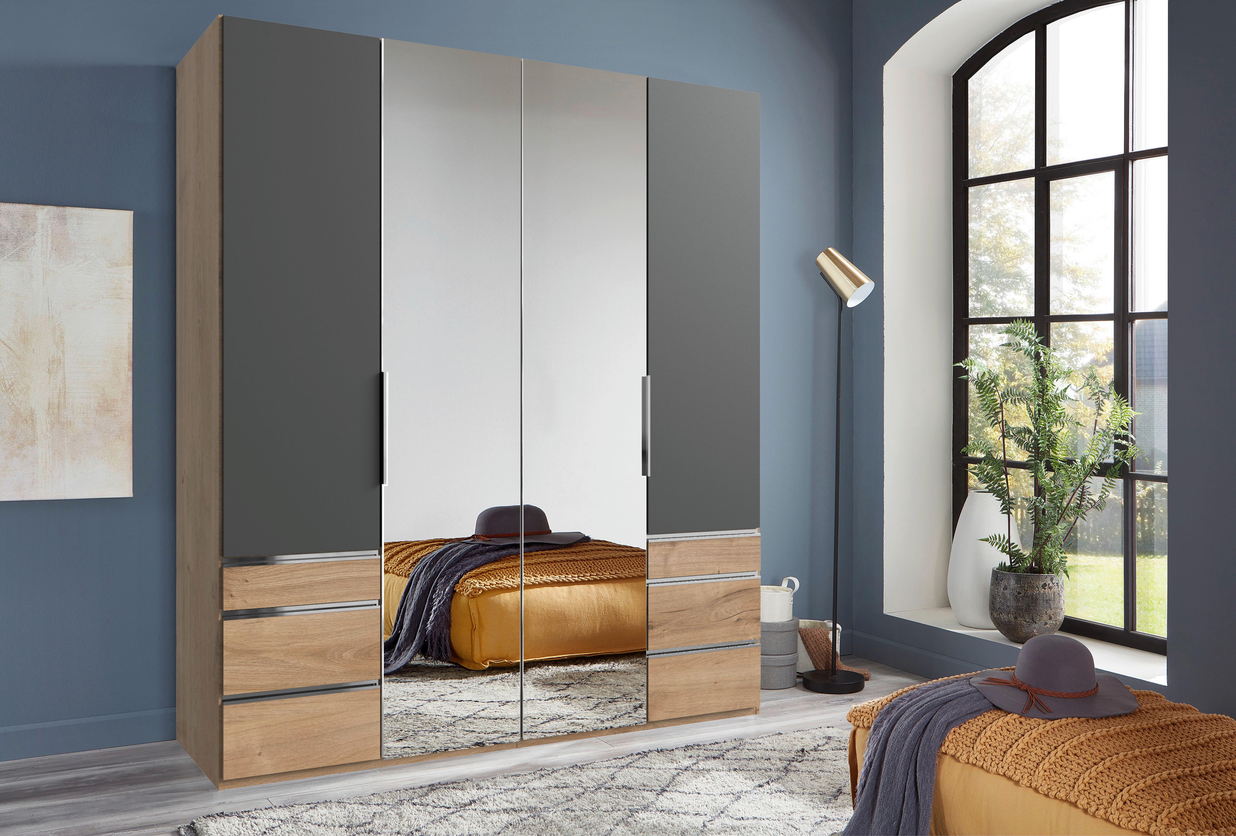 Drehtürenschrank 200cm Level, Graphit/Eiche Dekor - Chromfarben/Eichefarben, MODERN, Holzwerkstoff (200/236/58cm) - MID.YOU