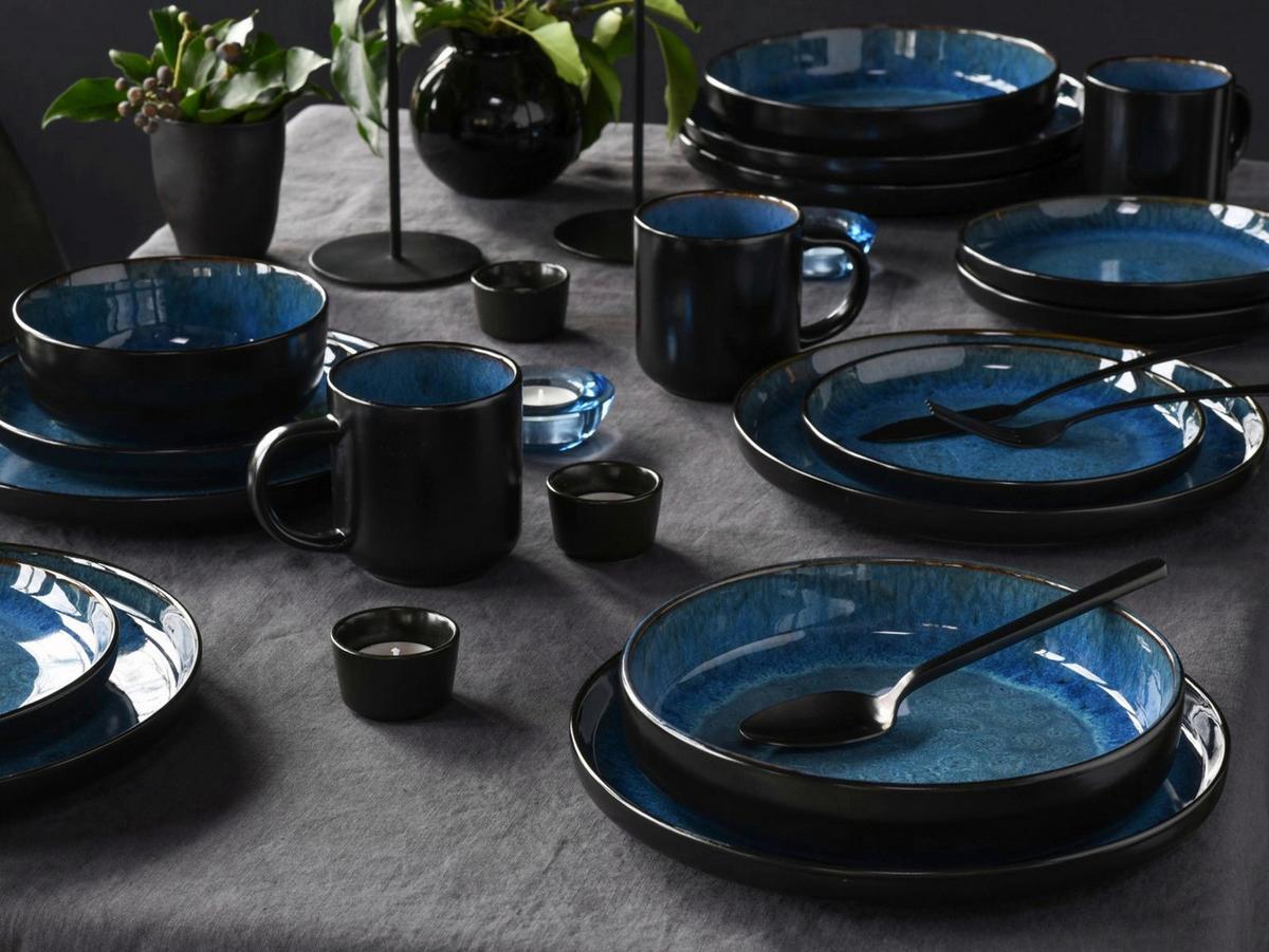 Serviciu de masă 16/ Magnus - albastru/negru, Modern, ceramică - Mömax