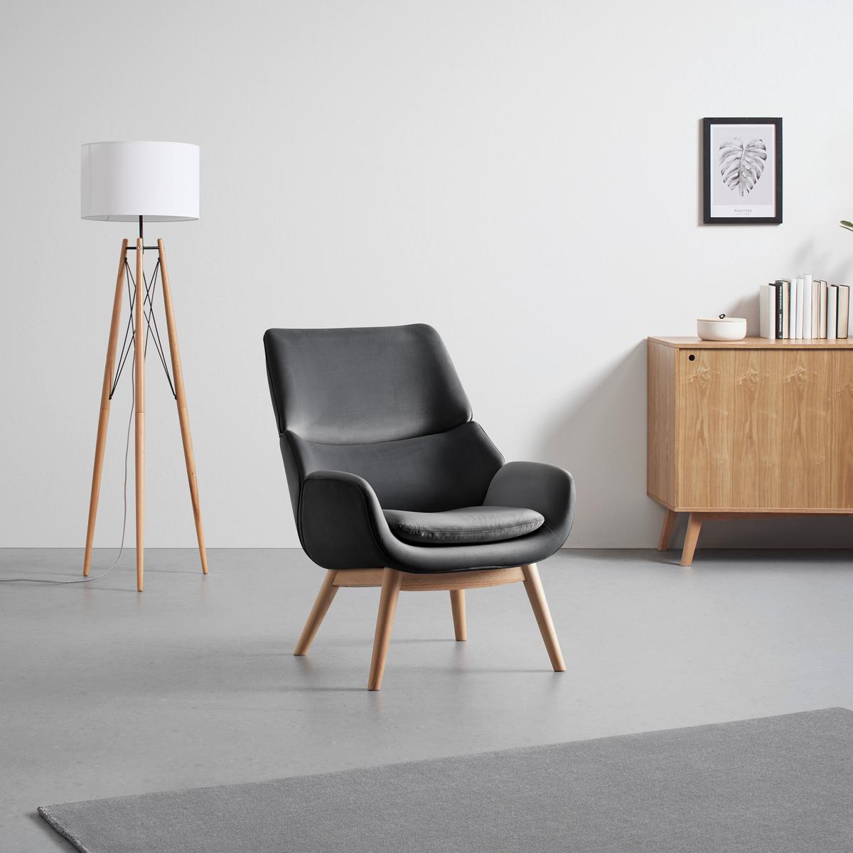 Relaxsessel Felia ca. 71x92,5x79 cm Samt Grau - Buchefarben/Grau, MODERN, Holz/Textil (71/92,5/79cm) - Bessagi Home