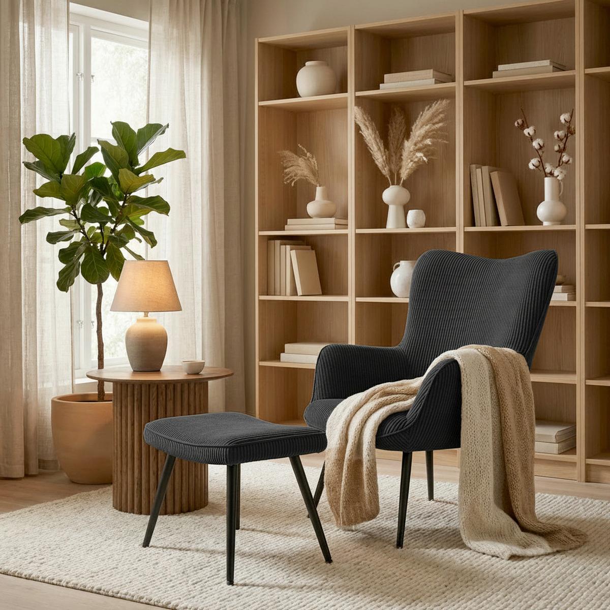 SCAUN DE RELAXARE AURORA - negru, Modern, lemn/metal (68/98/74cm) - Bessagi Home