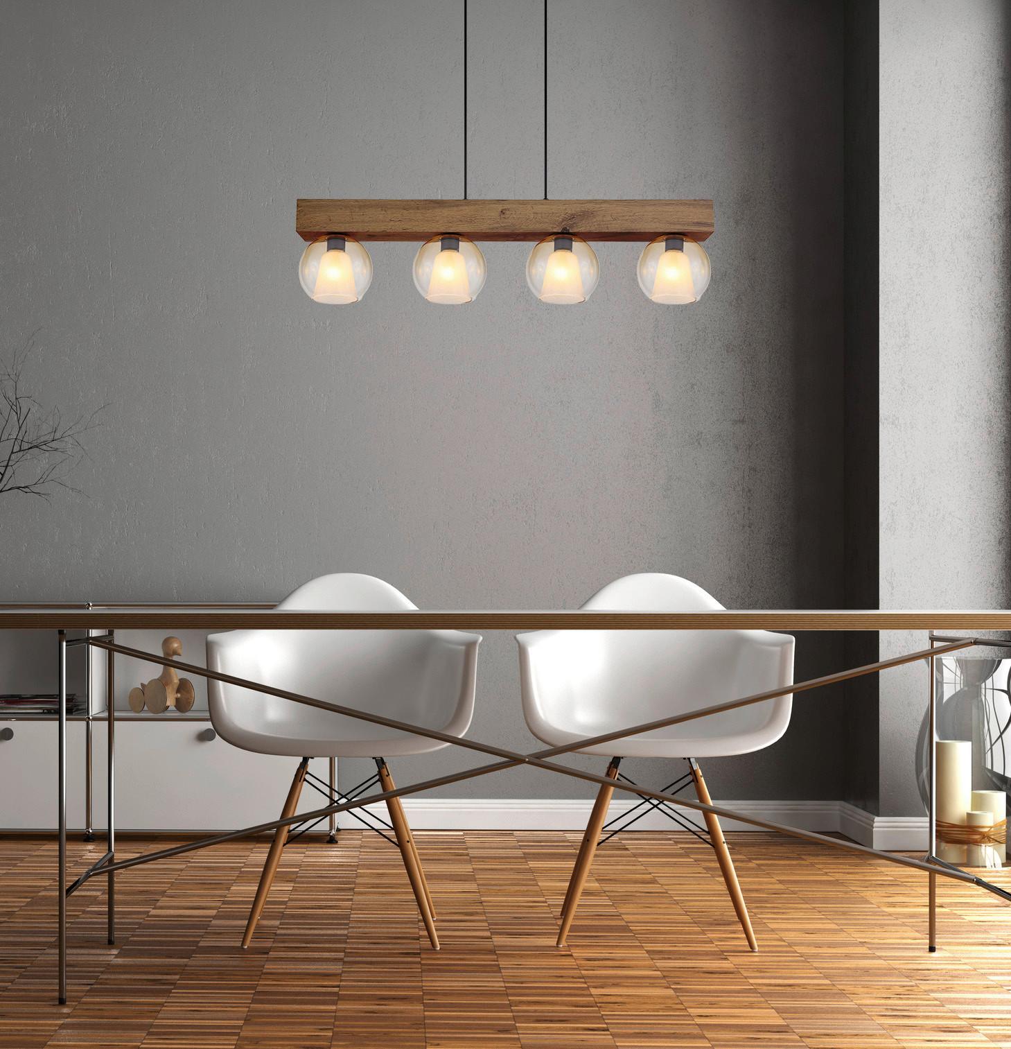 HÄNGELEUCHTE 15773-4H BARRY I - Klar/Dunkelbraun, Basics, Glas/Holzwerkstoff (100/18/120cm) - Globo