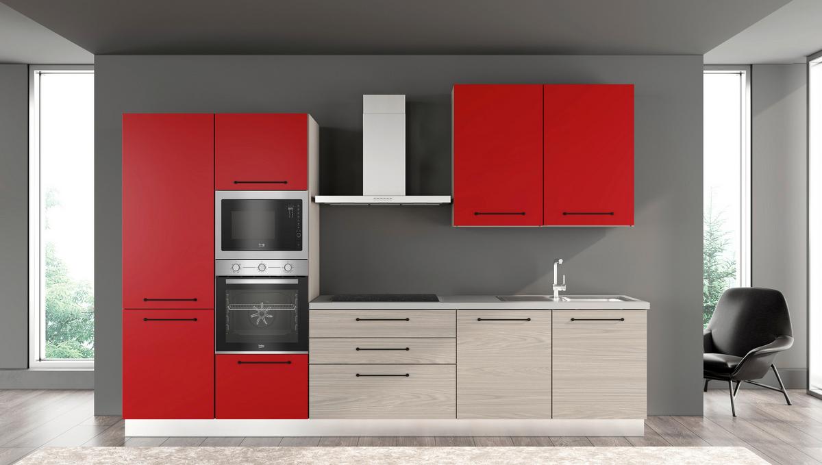 Blok Kuhinja S Aparatima Line 330 - siva/crvena, Konvencionalno, drvo/metal (330/216-240/60cm)