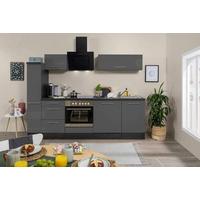 Küchenzeile Grau Hochglanz/ Schwarz mit Geräte B: 250 cm - Alufarben/Schwarz, Basics, Holzwerkstoff (250cm) - Respekta