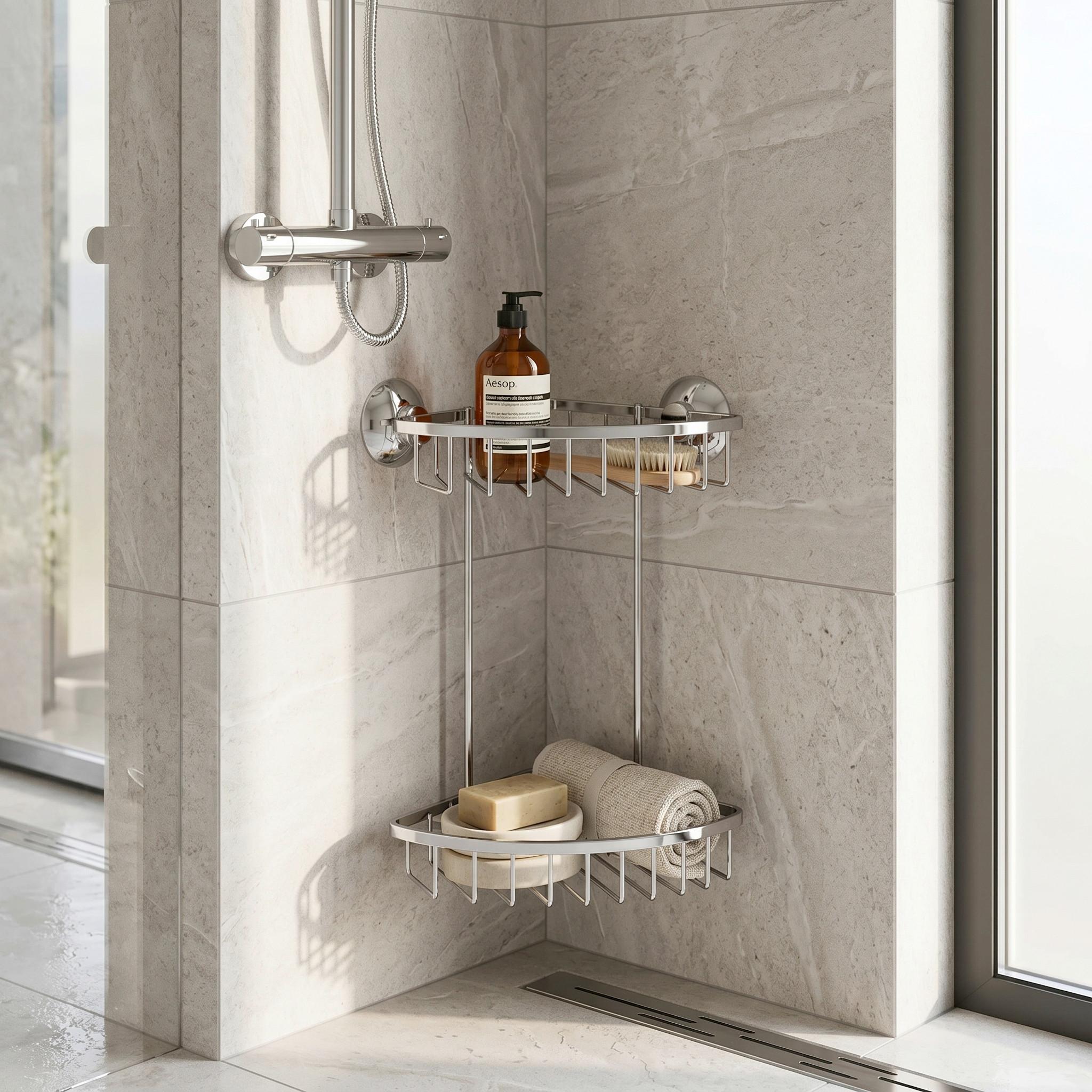 ÉTAGÈRE DE DOUCHE LESLEY -SB- - couleur chromée, métal (17,5/30/17,5cm) - Mömax