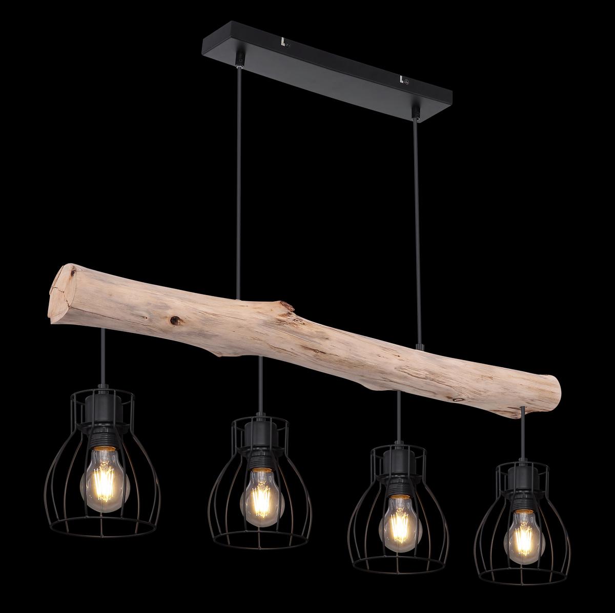 HÄNGELEUCHTE MINA - Schwarz/Naturfarben, Basics, Holz/Metall (82,5/13,6/140cm) - Globo