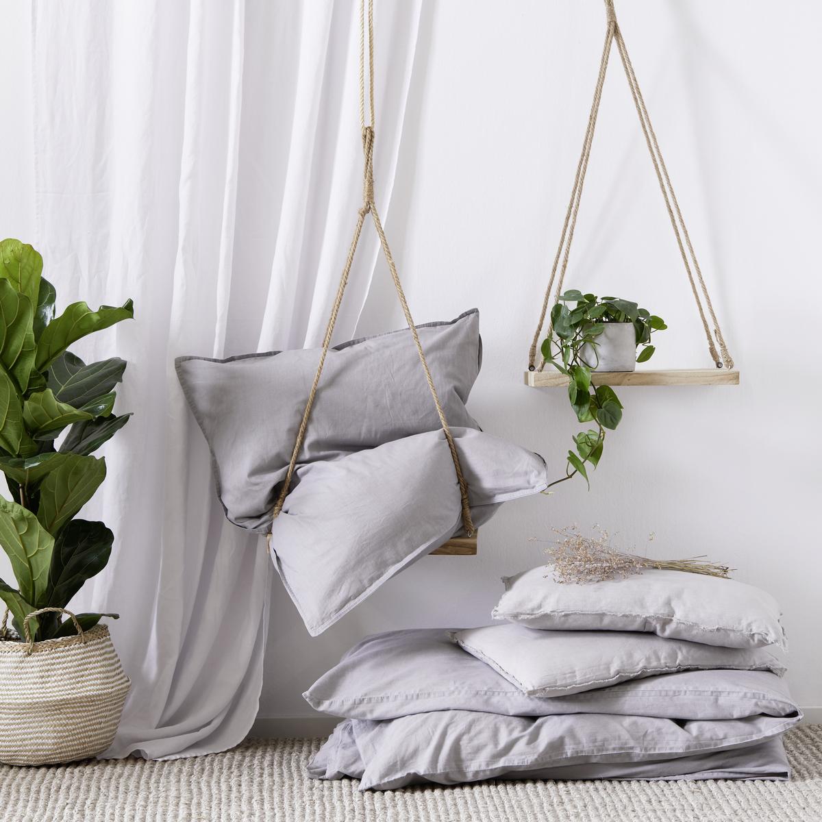 Bettwäsche Stone Washed Uni 160x210cm - Hellgrau, Romantik / Landhaus, Textil (160/210cm) - Modern Living