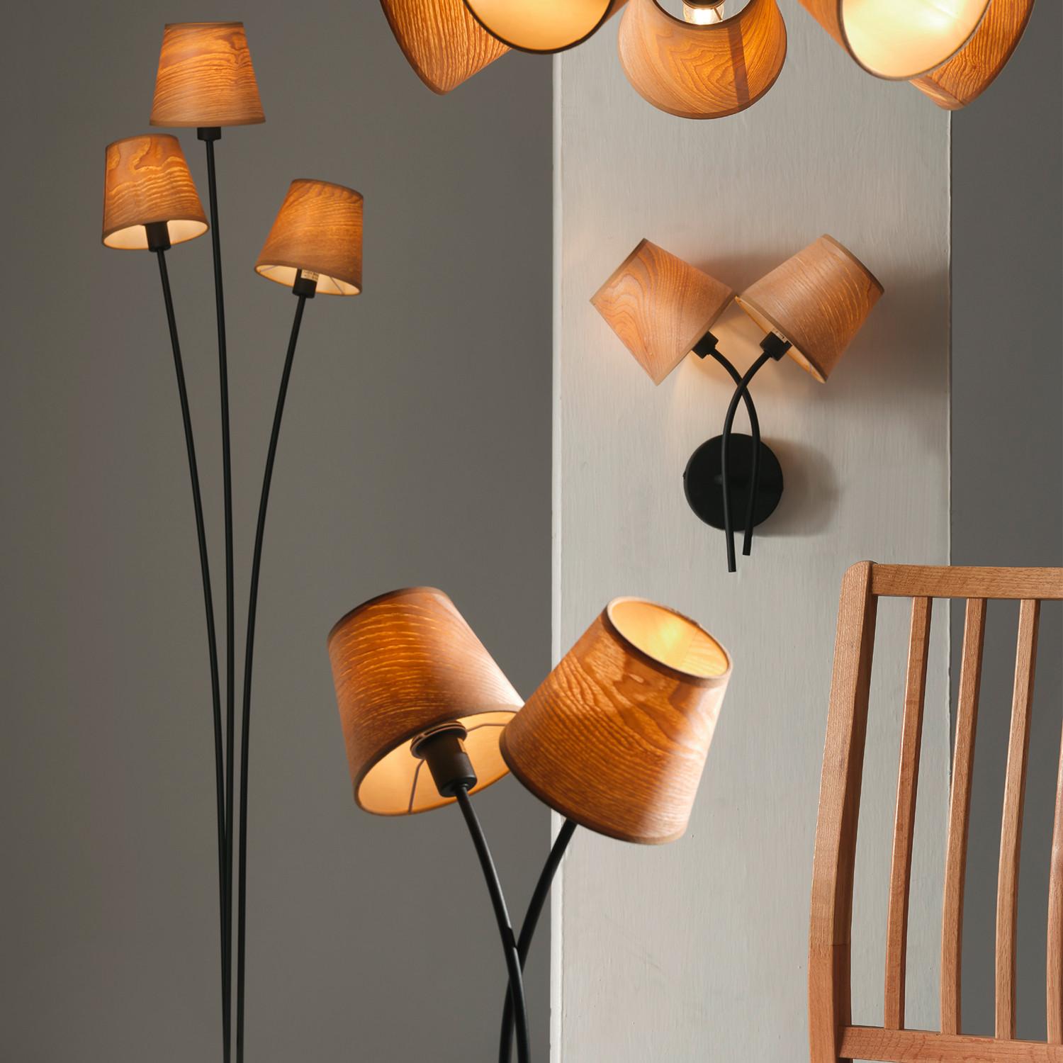Stehleuchte Asia Schwarz/Eiche max. 6 Watt - Eichefarben/Schwarz, KONVENTIONELL, Textil/Metall (30/165cm)
