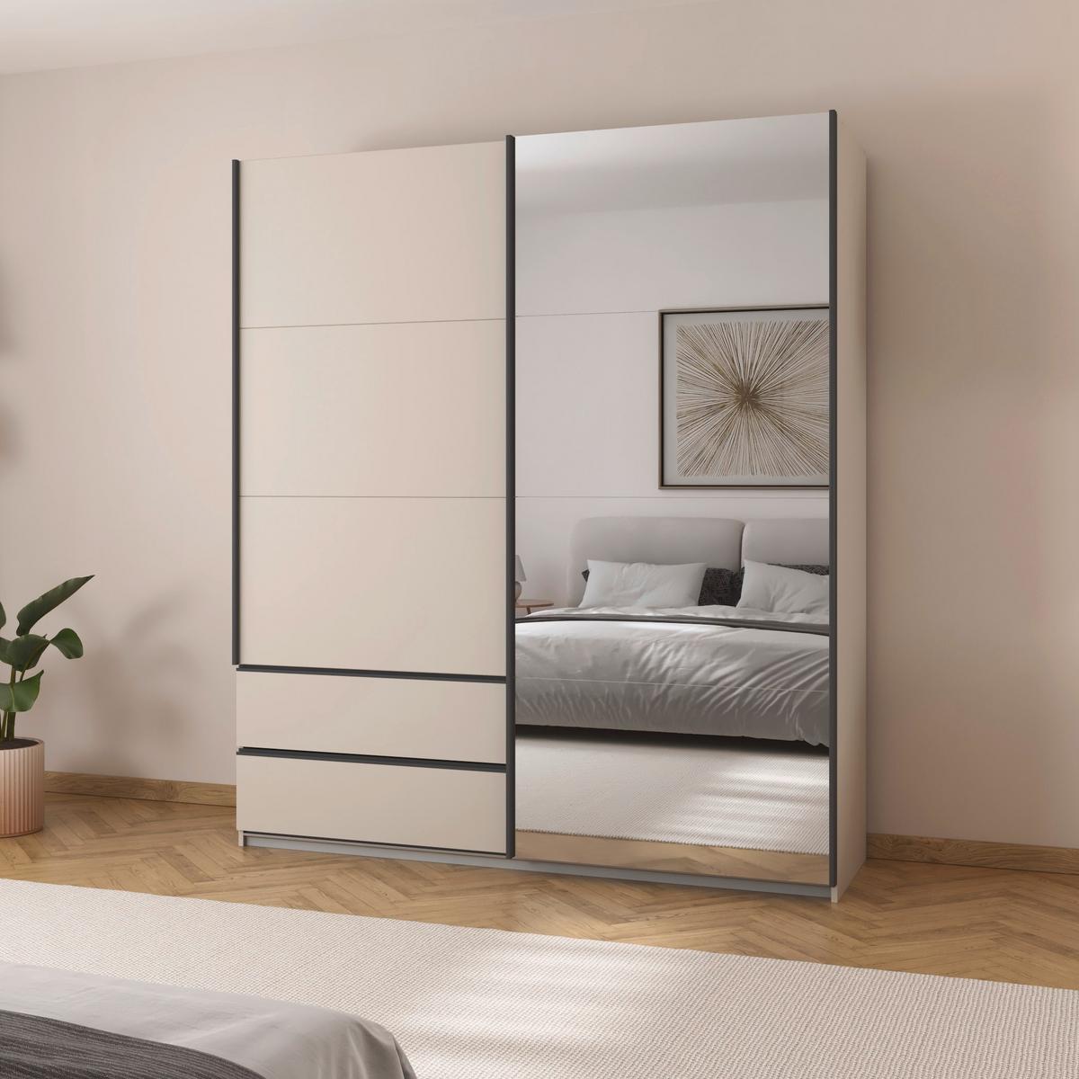 Schwebetürenschrank Elara Champagnerfarben - Champagner, KONVENTIONELL, Holzwerkstoff/Metall (181/210/62cm) - Premium Living