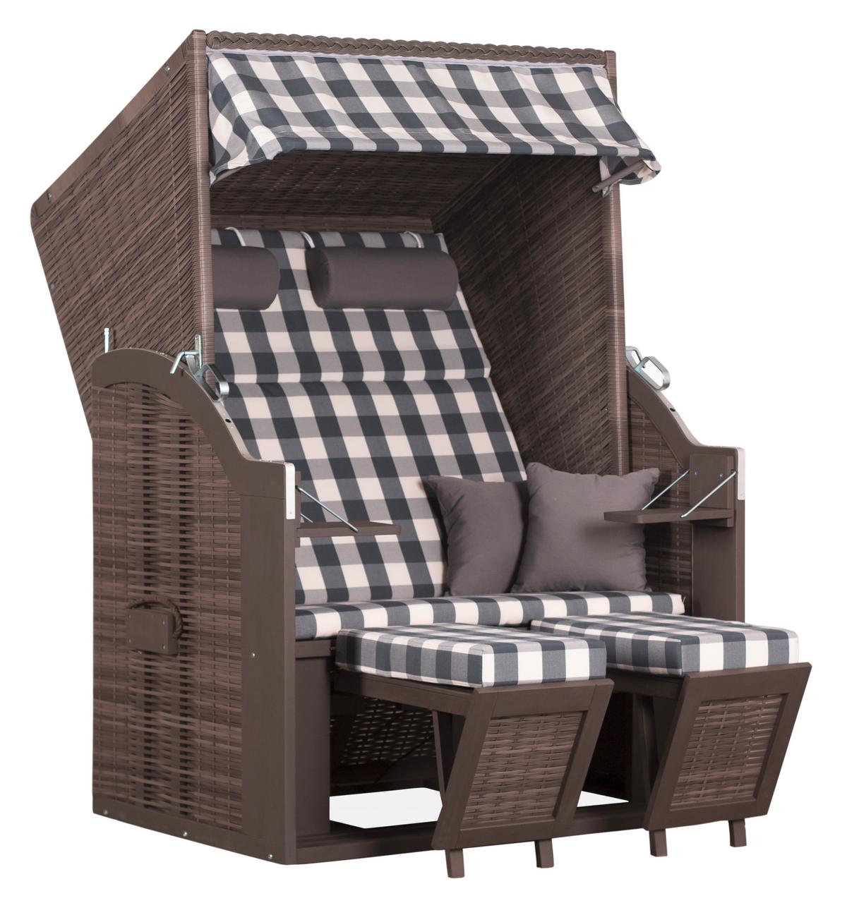 Strandkorb ca. 120x160x80 cm Grau/Karo - Basics, Holz (120/160/80cm) - Gardenson