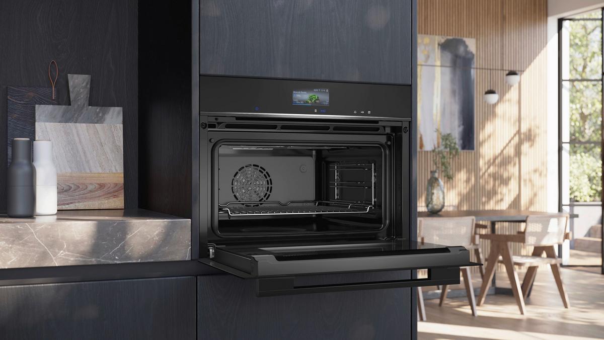 Dampfbackofen CS736G1B1 Schwarz/Edelstahlfarben - Edelstahlfarben/Schwarz, MODERN, Glas/Metall (59,4/54,5/54,8cm) - Siemens