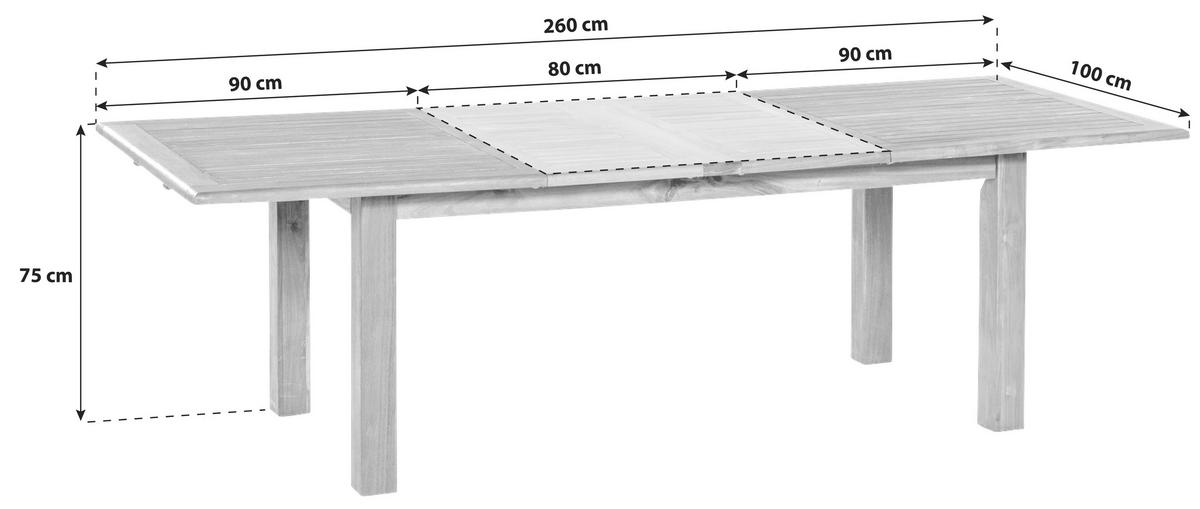 Vrtna Miza Paraiba, 260x75x100cm, Masivno - barve akacije, Romantika, les (180-260/100/75cm) - Gardenson