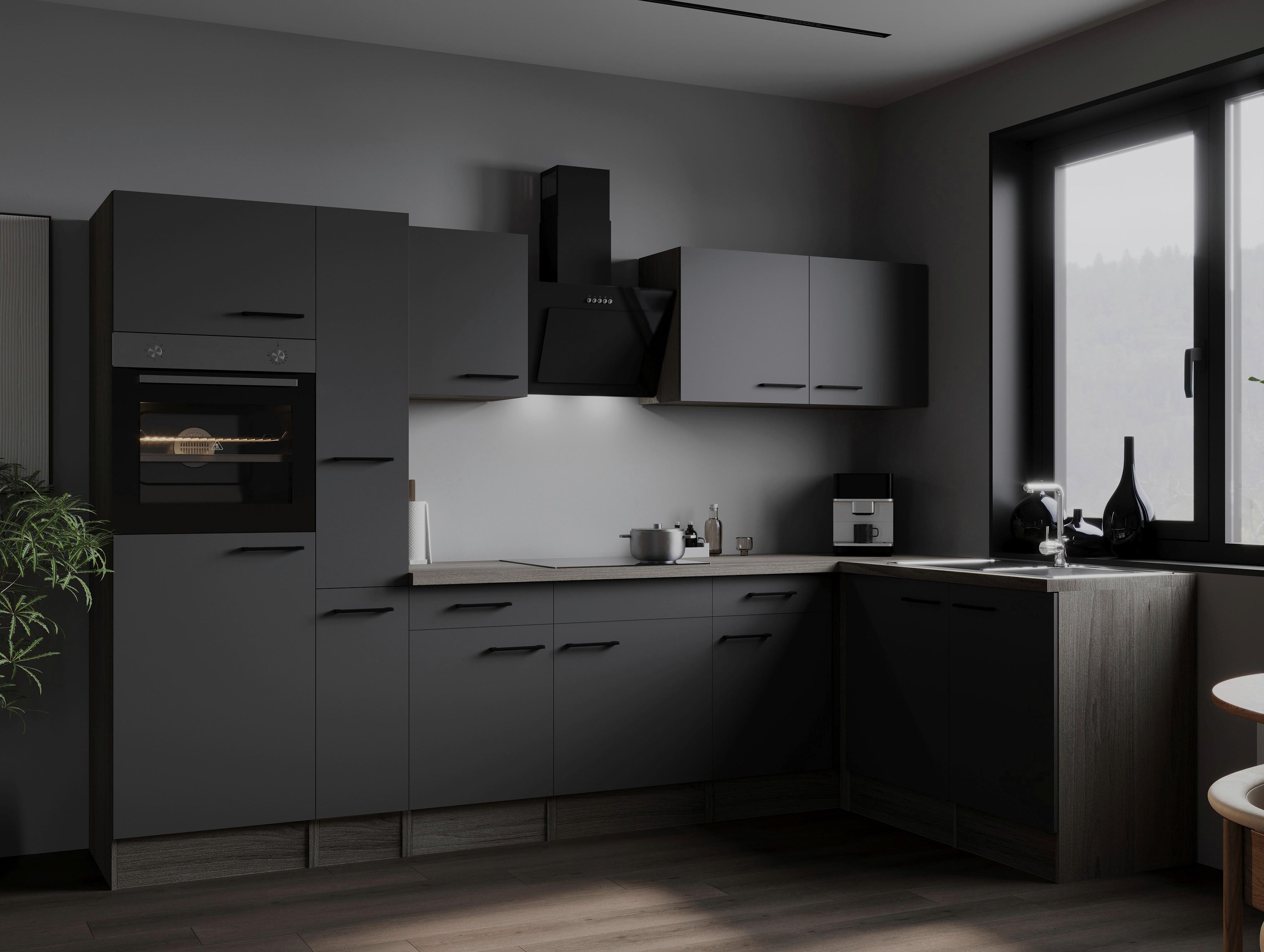 Kotna Kuhinja Z Aparati Oliver, 310x172cm - črna/barve hrasta, Design, kovina/leseni material (310/172cm) - Respekta