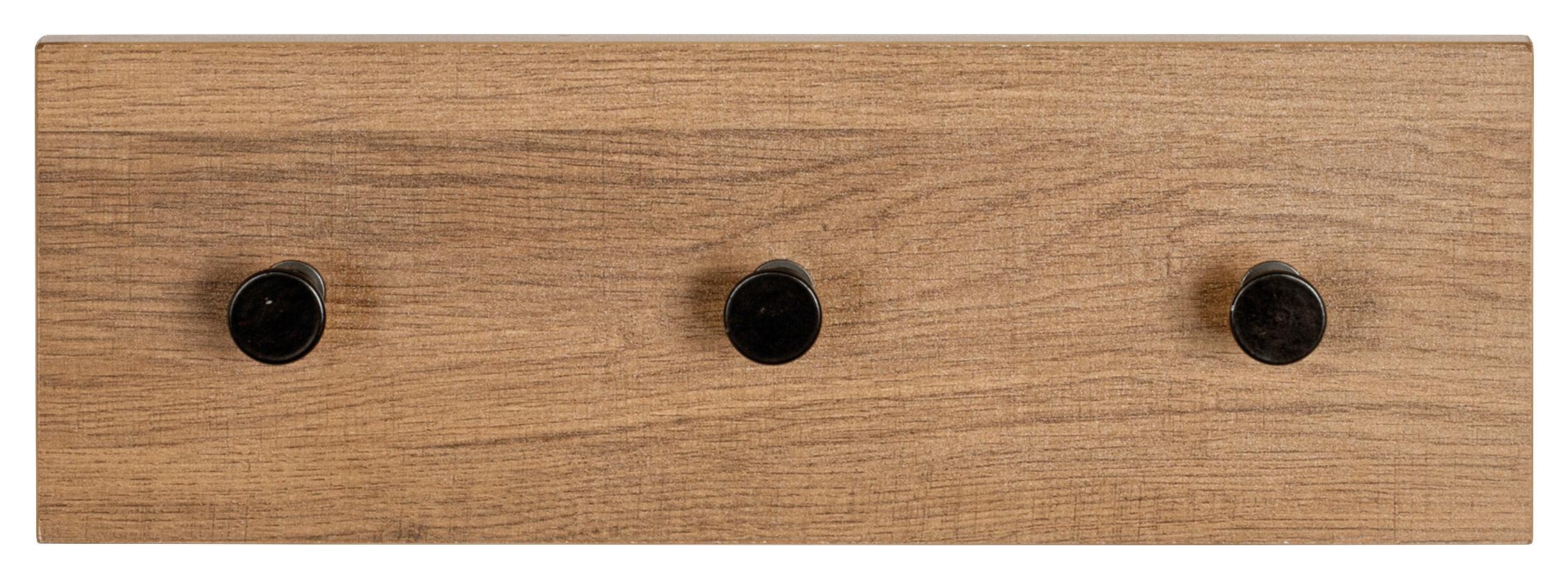 Hakenleiste Parma 1 in Schwarz/Eichefarben - Eichefarben/Schwarz, MODERN, Holzwerkstoff/Metall (35/12/5cm) - Mömax