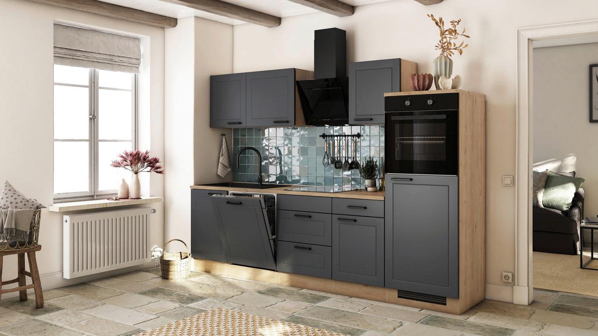 Kuhinjski Blok Brez Aparatov Romeo, Antracit, Barva Hrasta - črna/barve hrasta, Basics, kovina/leseni material (280cm) - FlexWell