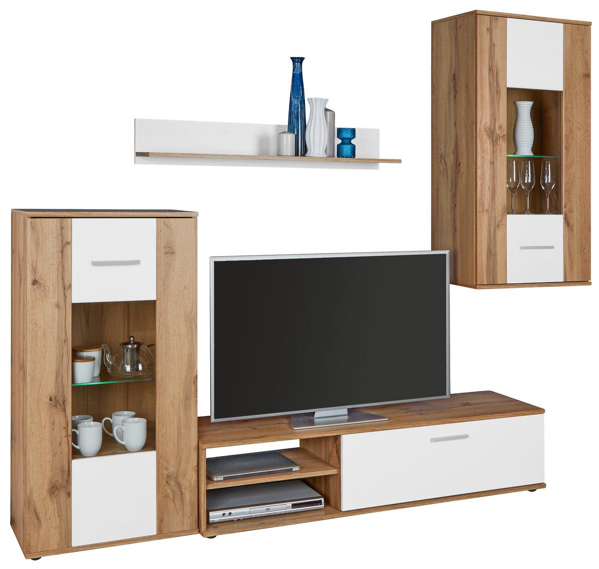 Dnevni Regal Lido, Barva Hrasta, Bela, Led - barve kroma/črna, Moderno, umetna masa/steklo (235/190/38cm) - Mömax