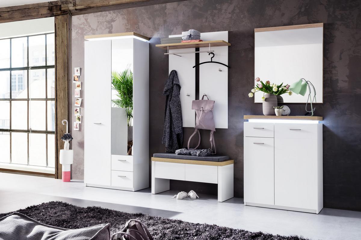 Garderobenschrank Cali in Weiss - Weiss/Eichefarben, Modern, Holzwerkstoff/Metall (75/201/38cm) - Premium Living