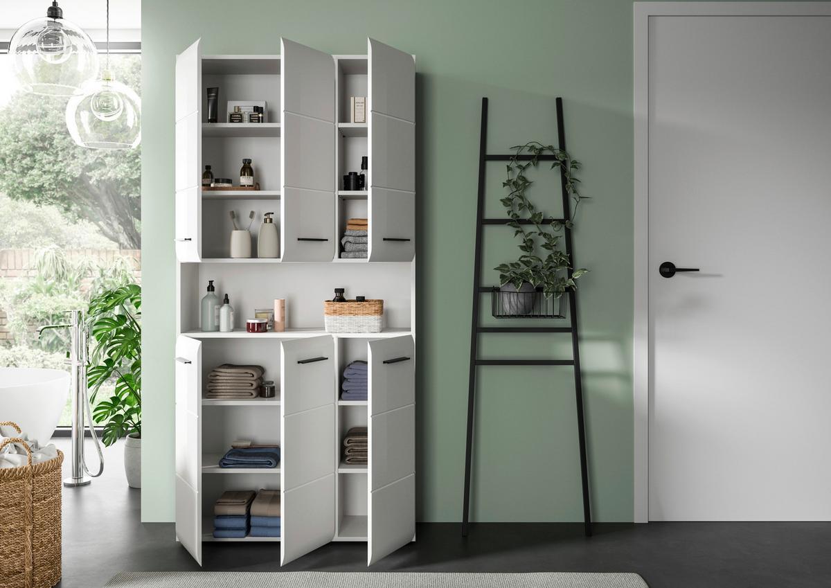 Hochschrank Ice ca. 90x185x30 cm Weiß - Weiß Hochglanz/Silberfarben, MODERN, Holzwerkstoff/Kunststoff (90/185/30cm) - MID.YOU