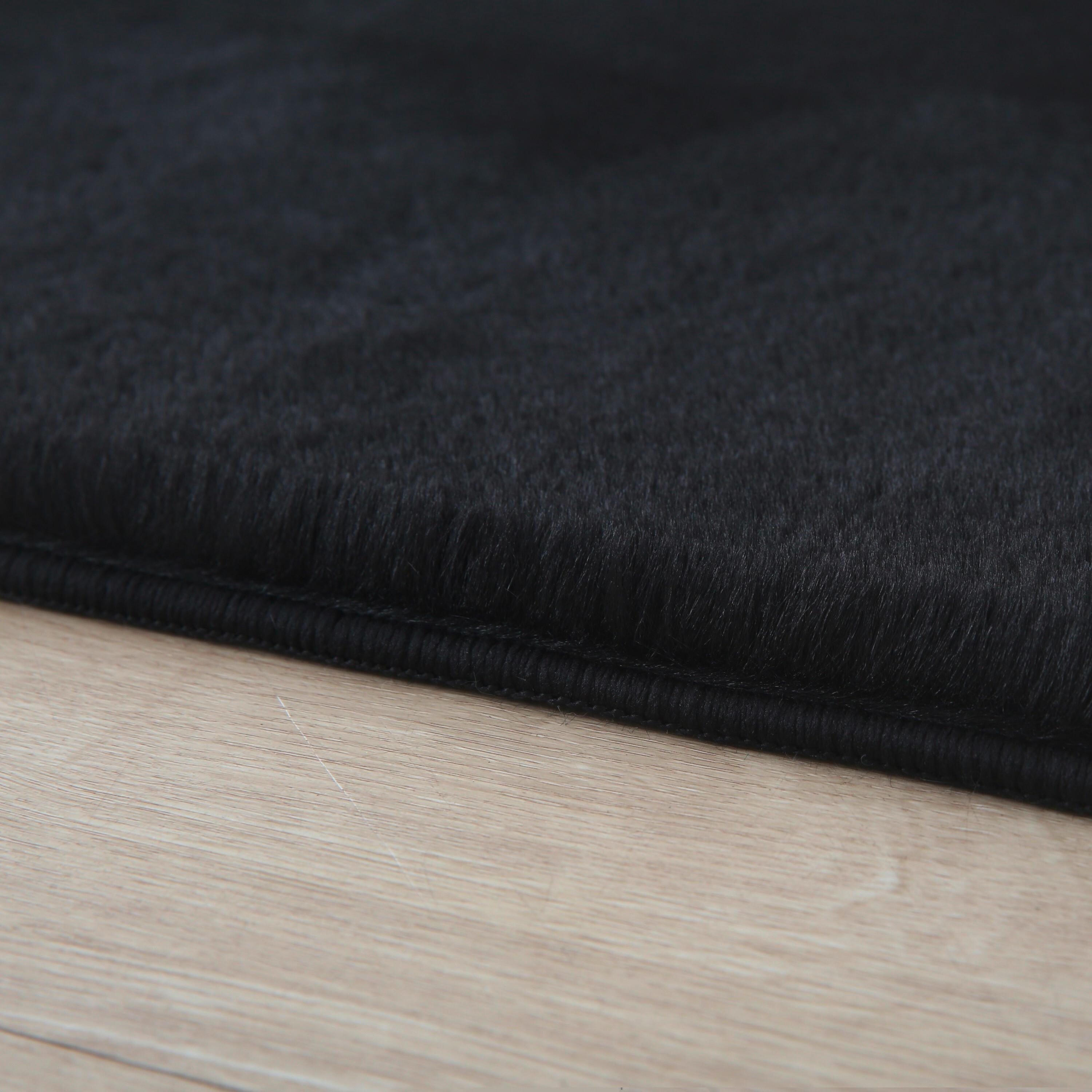 Hochflorteppich Pouffy Schwarz ø ca. 200cm - Schwarz, Basics, Textil (200/200cm)