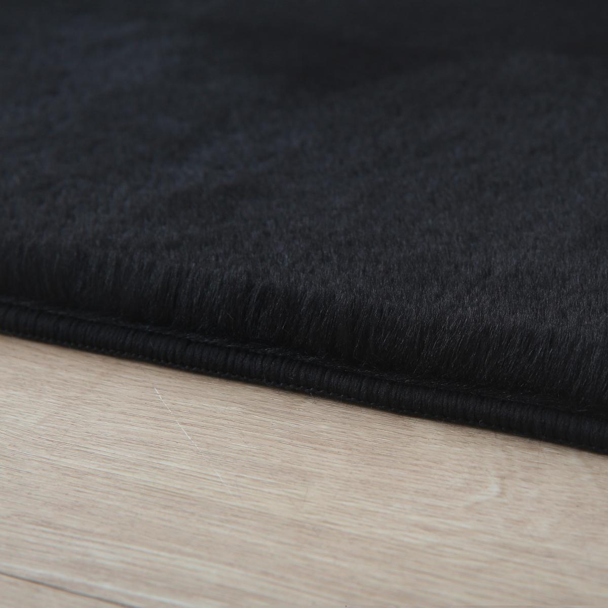 Hochflorteppich Pouffy Schwarz ø ca. 200cm - Schwarz, Basics, Textil (200/200cm)