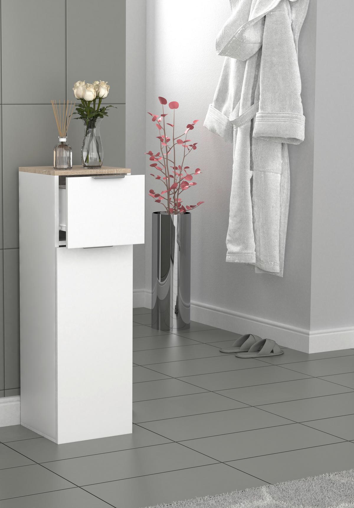 Highboard Donali ca. 30x95 cm Weiß/Eiche - Silberfarben/Weiß, MODERN, Holzwerkstoff/Metall (30/95/30cm) - MID.YOU