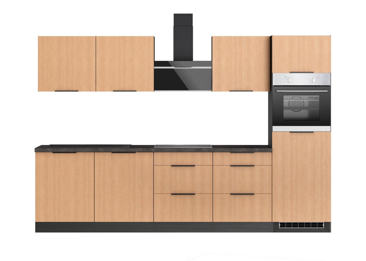 Küchenblock Glasgow m. Geräten Graphit/Eiche - Eichefarben/Graphitfarben, LIFESTYLE, Holzwerkstoff/Metall (300cm) - Held