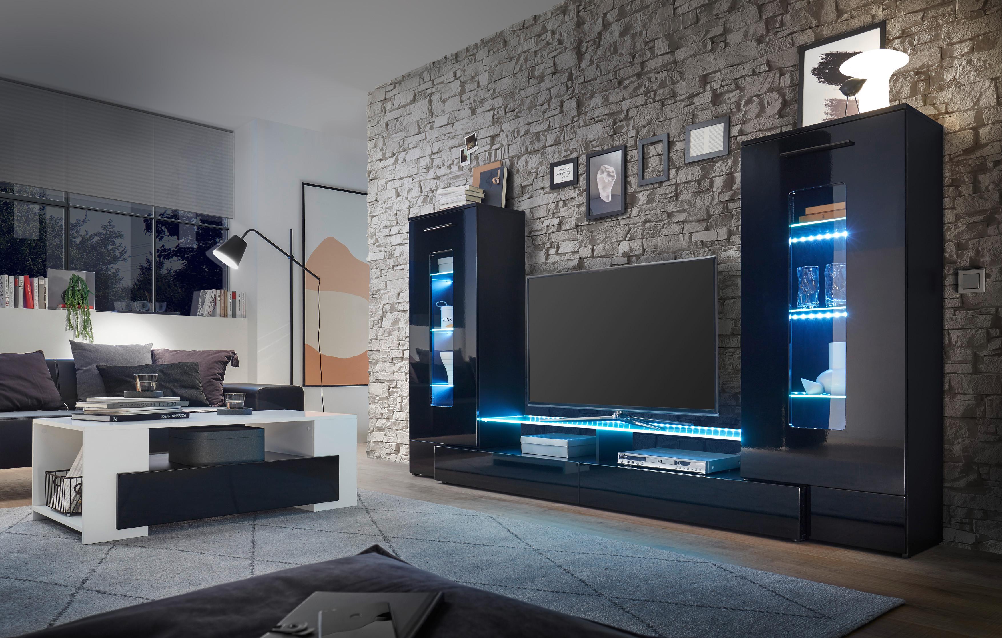 Dnevni Regal Jupiter, Črna, Led - črna/visoki sijaj, Konvencionalno, umetna masa/steklo (265/147/40cm) - MID.YOU