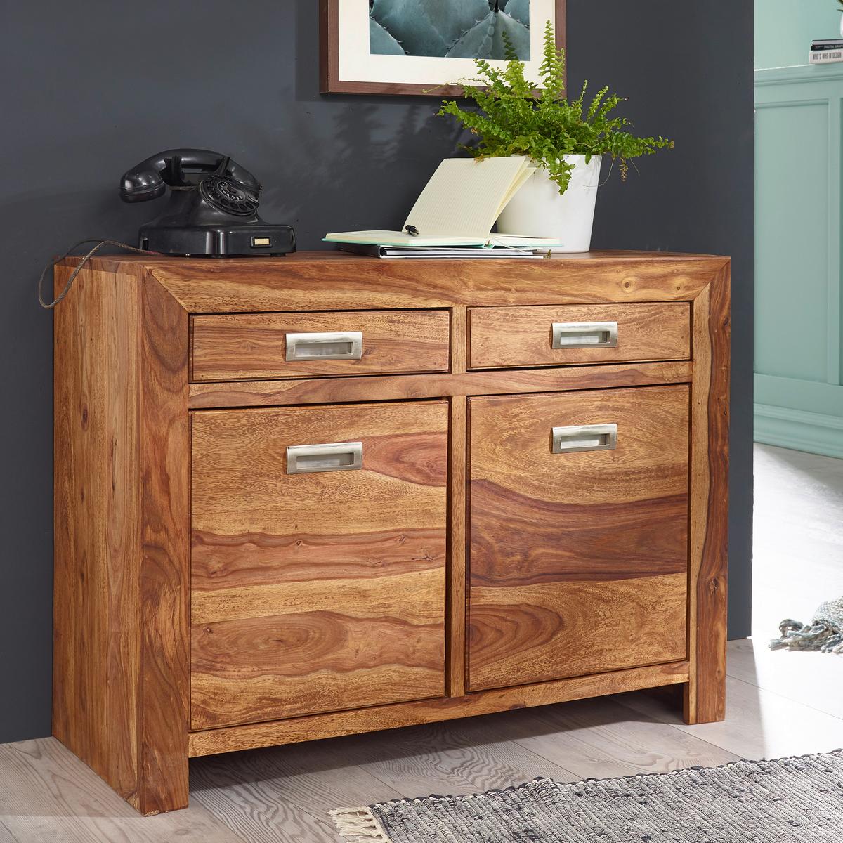 Komoda Mumbai, Pravi Les - srebrne barve/barve indijskega rožnega lesa, Design, kovina/les (90/70/40cm) - MID.YOU