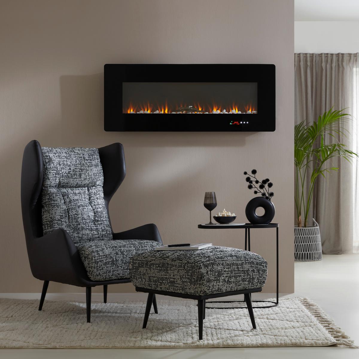 Elektrokamin Blaze Schwarz Wandmontage mit Fernbedienung - Schwarz, MODERN, Glas/Metall (127/50/10,5cm) - Premium Living