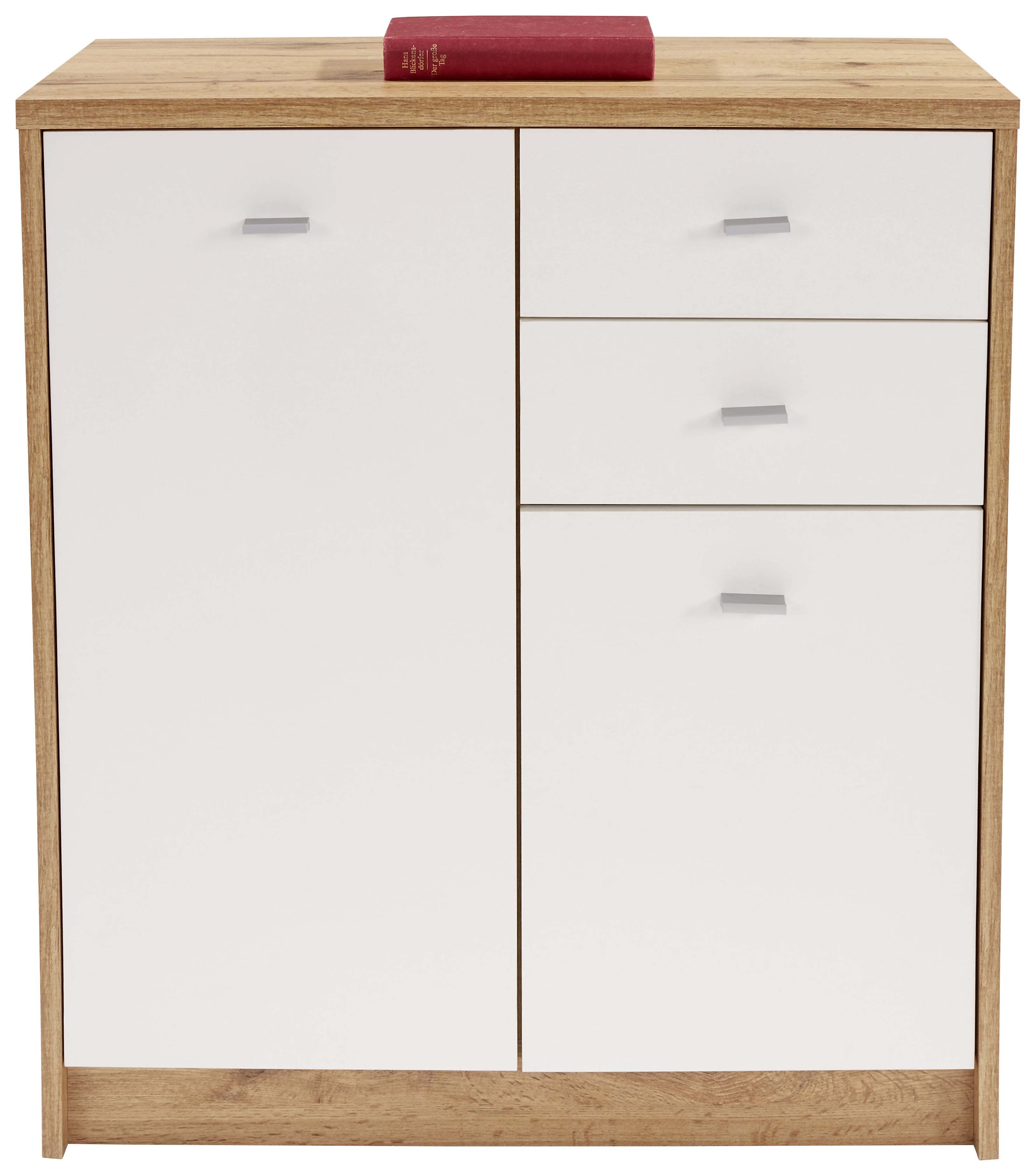 KOMODA 4-YOU NEW YUK04 - chromowy/biały, Modern, materiał drewnopochodny/tworzywo sztuczne (74/85,4/34,6cm)