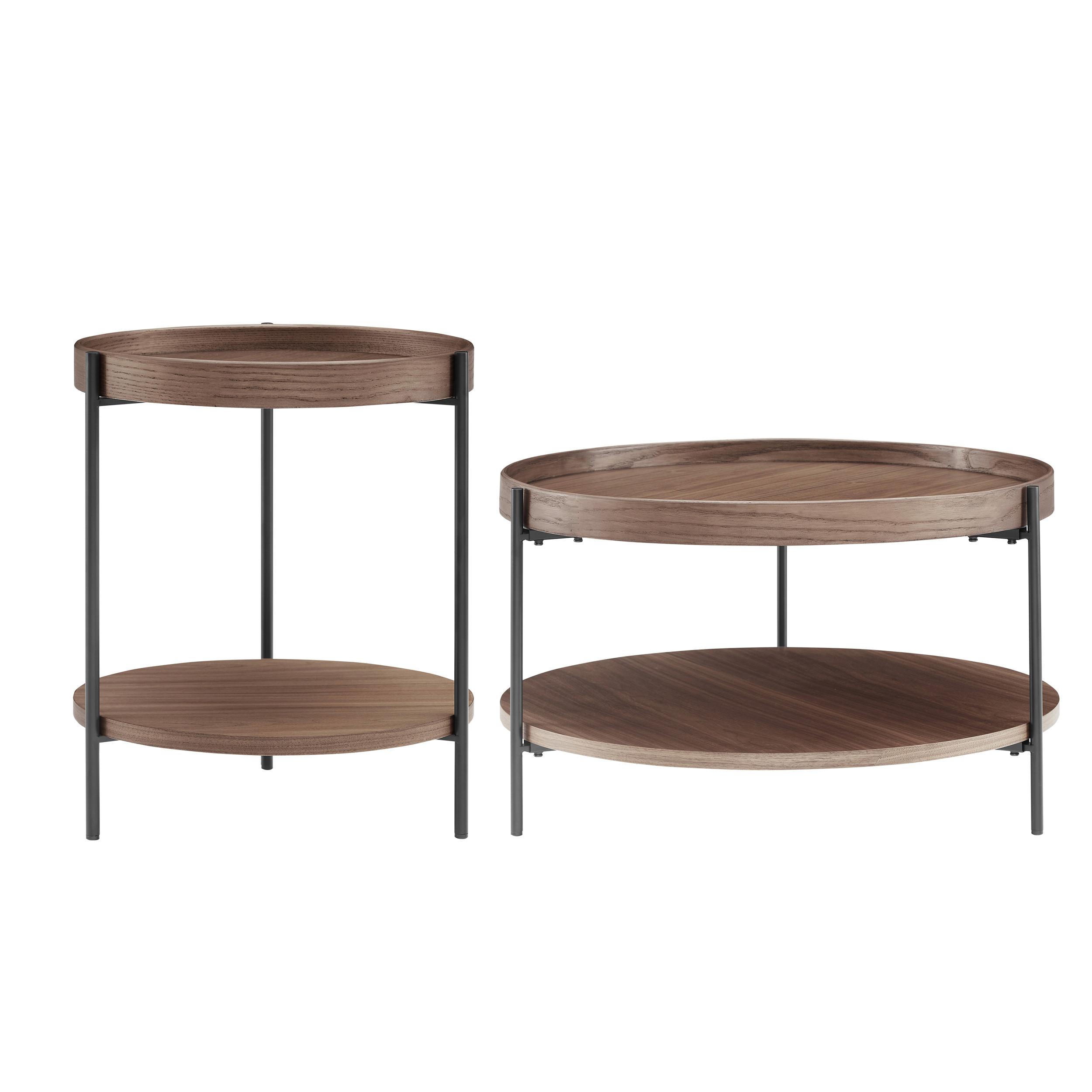 Set Klubskih Mizic Rund, Barva Oreha, 2-Delni - barva oreha/črna, Design, kovina/leseni material (44-69/44-69/49-39cm) - Livetastic