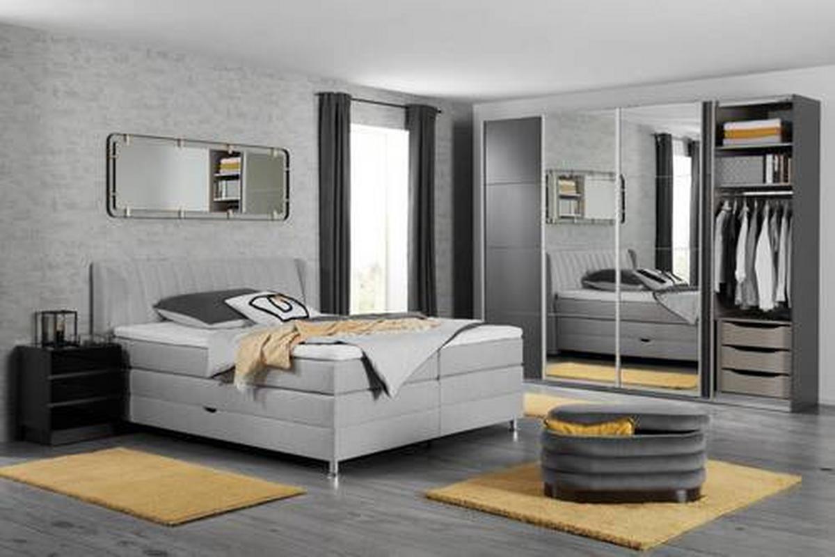 Boxspringbett in Grau ca. 160x200cm - Chromfarben/Grau, Konventionell, Kunststoff/Textil (160/200cm) - Premium Living