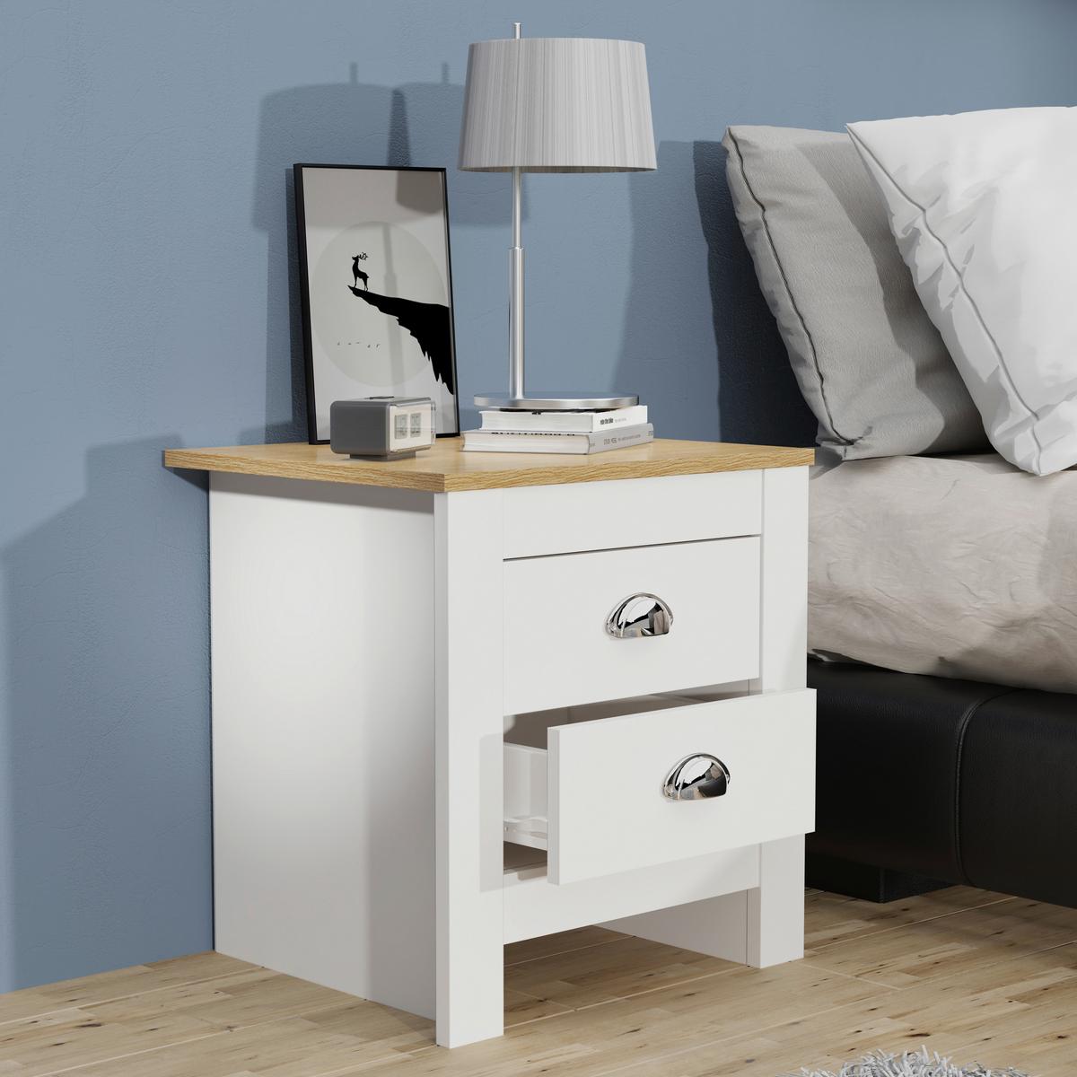 NACHTTISCH BALUSA - Honigeiche/Weiss, Modern, Holzwerkstoff/Metall (45/48/39,5cm) - MID.YOU