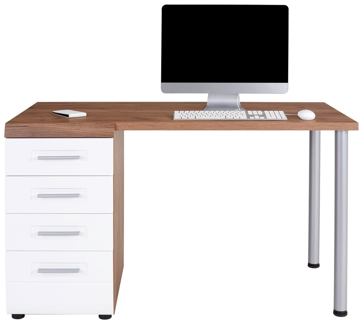 Masă de birou Avensis New - alb/culoare lemn stejar, Konventionell, material pe bază de lemn (130/72cm) - Premium Living