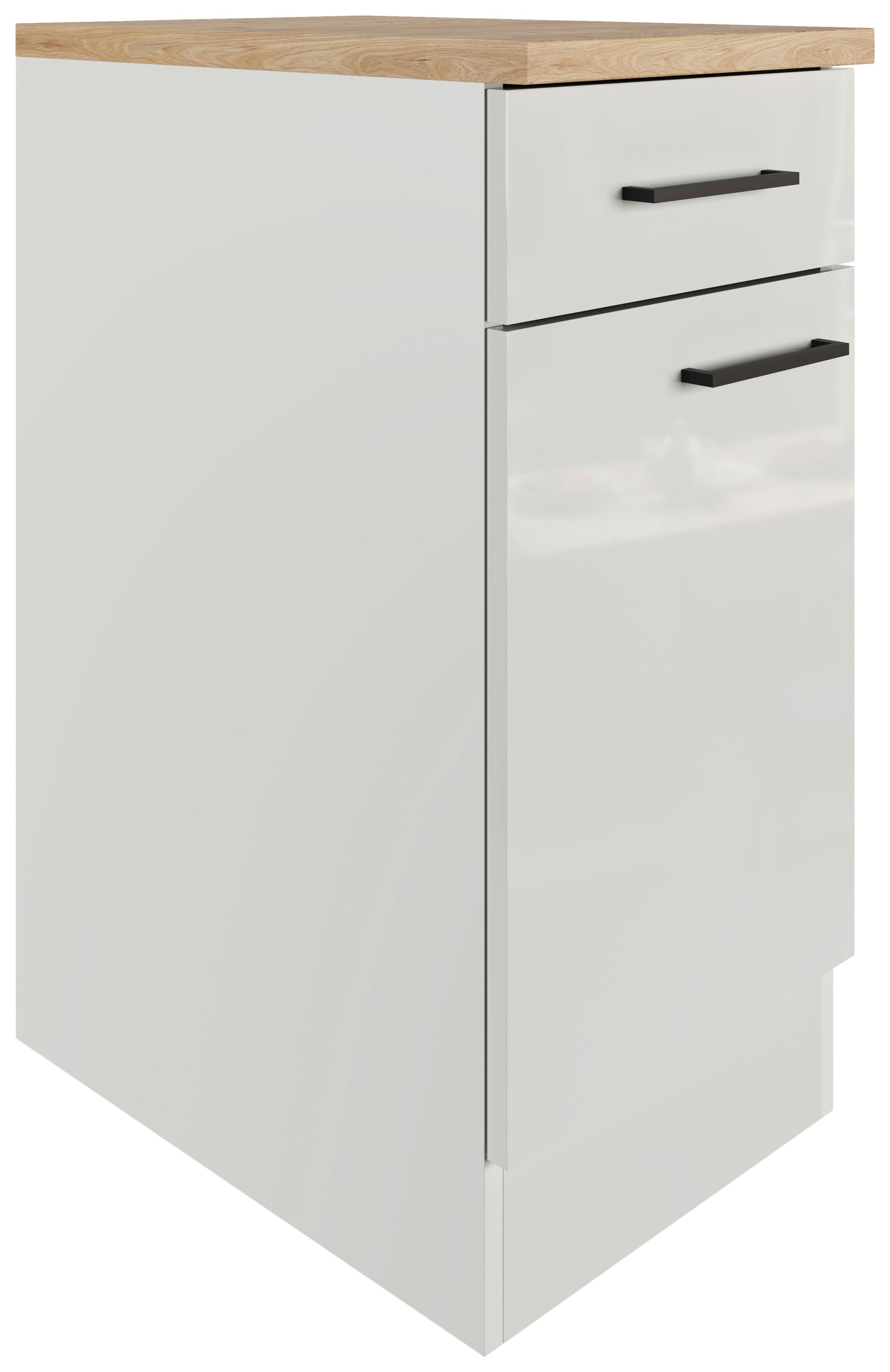 Küchenunterschrank in Lichtgrau glänzend - Schwarz/Grau, MODERN, Holzwerkstoff/Metall (40/86/60cm) - FlexWell