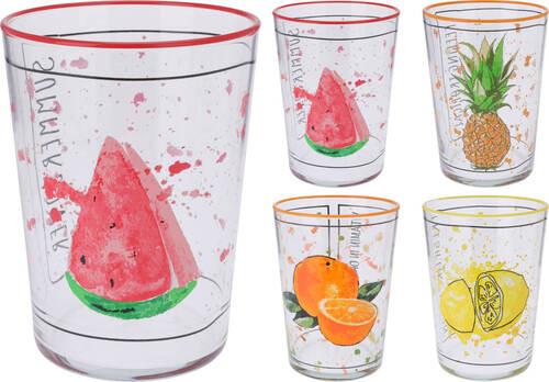 Pohár Summer Fruits - sárga/piros, Üveg (8,8/12cm)