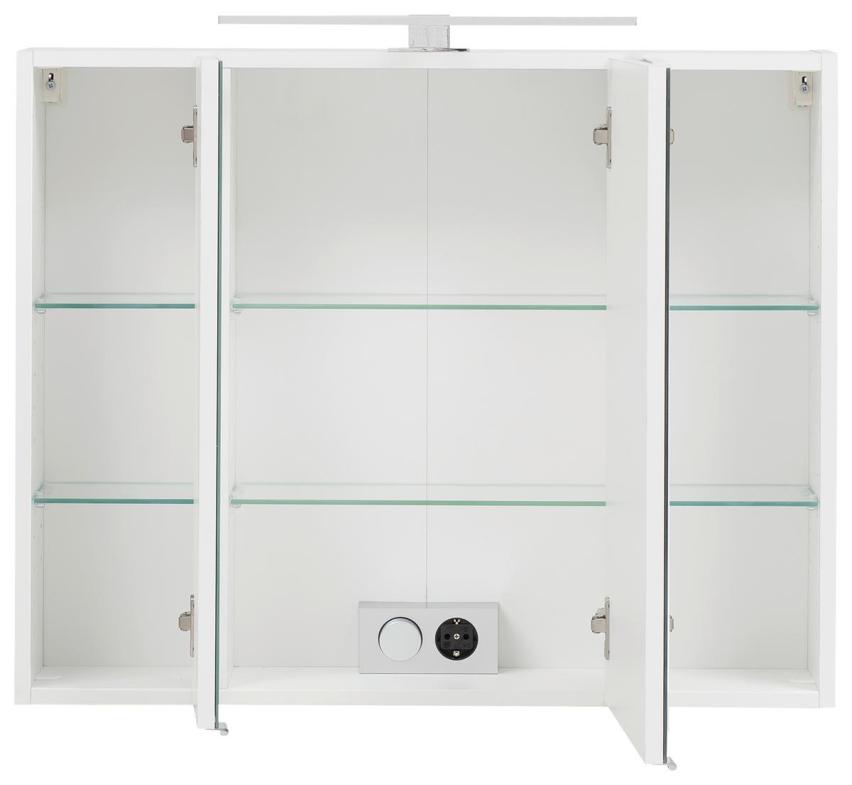 Spiegelschrank Kopenhagen mit LED 3-türig ca. 80x64 cm Weiß - Chromfarben/Weiß, KONVENTIONELL, Glas/Holzwerkstoff (80/64/20cm) - Held