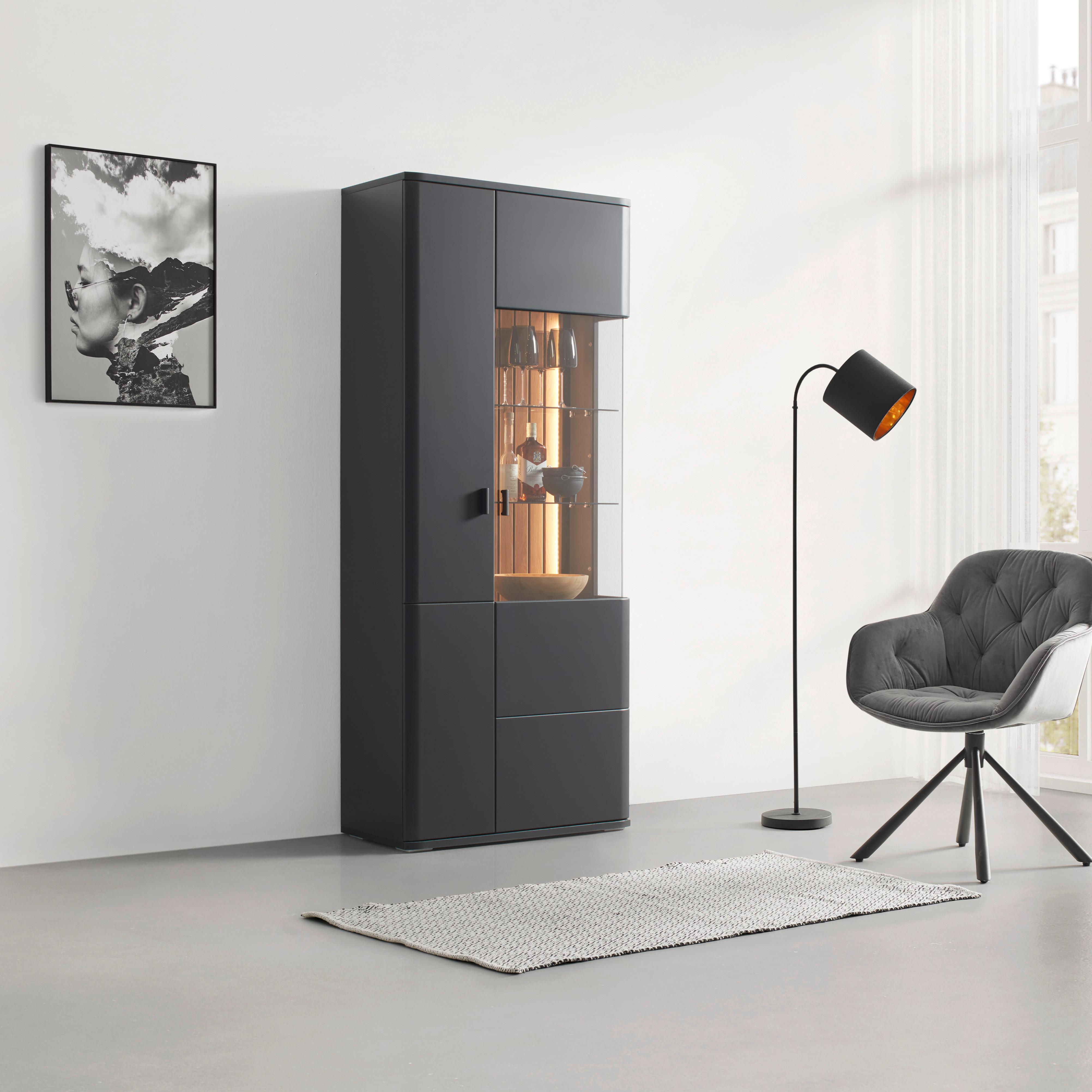 Vitrine Carreto Grau - Anthrazit/Grau, MODERN, Glas/Holzwerkstoff (80/191/38cm) - Premium Living