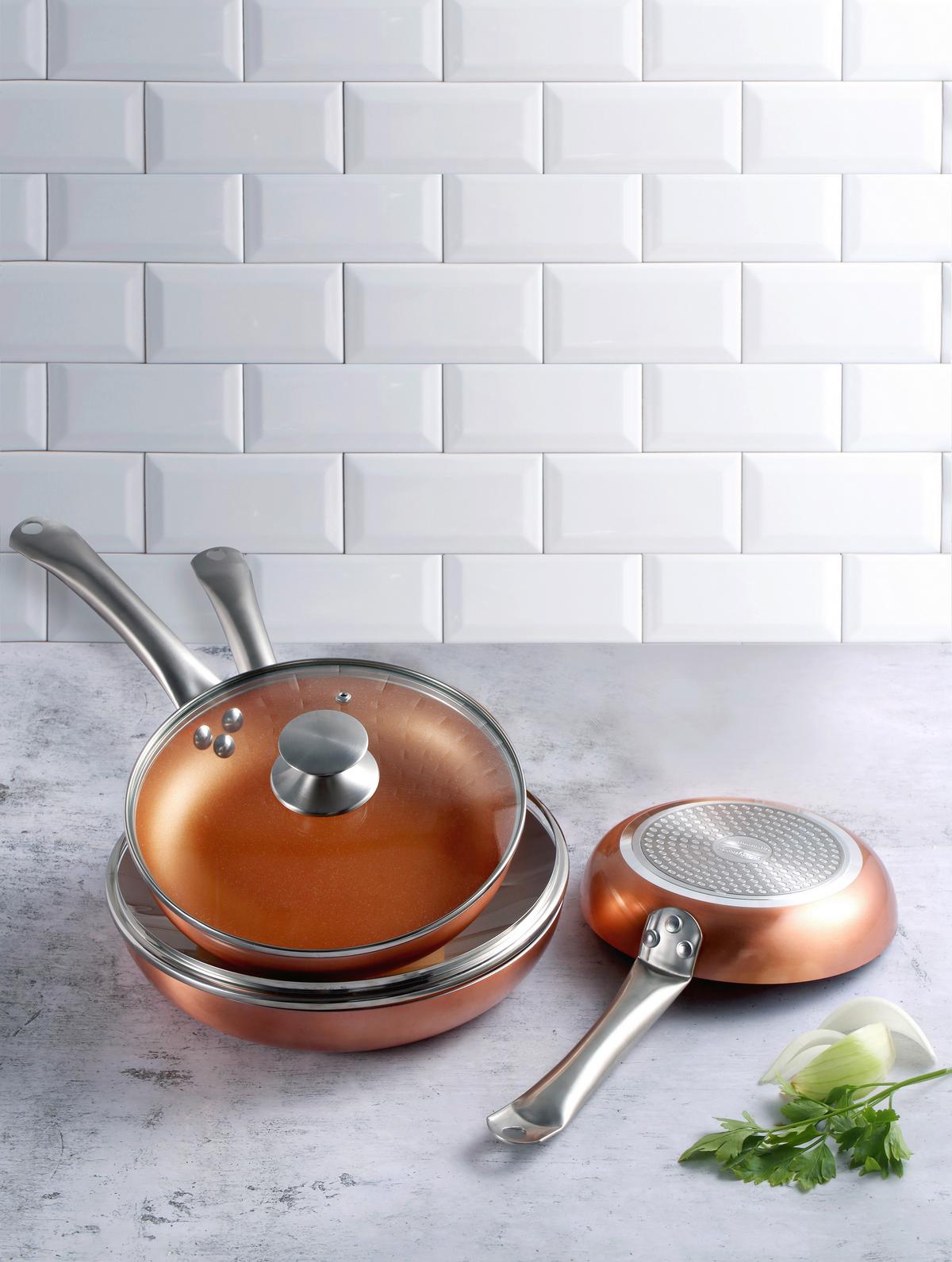 Serpenyőkészlet Optimum Plus - rézszínű/áttetsző, Modern, Üveg/fém (18/22/26cm)