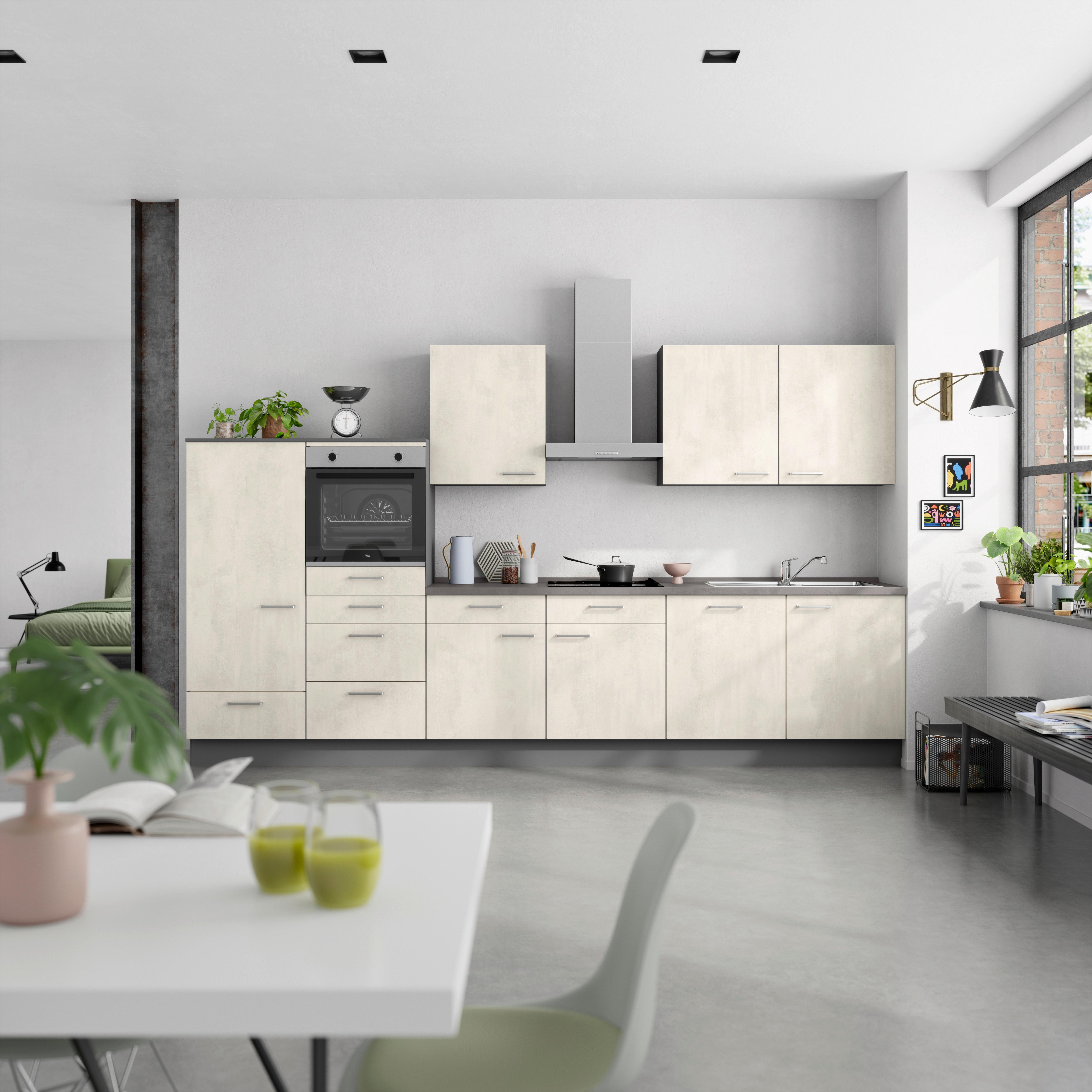 Küchenblock Riva Low m. Geräten Weiß - Schieferfarben/Edelstahlfarben, MODERN, Holzwerkstoff/Metall (360cm) - Nobilia