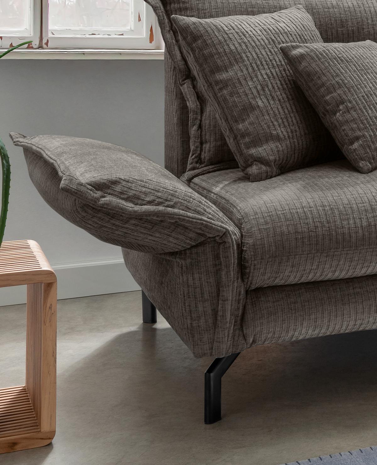 Ecksofa Lava ca. 255x180 cm Graubraun - Graubraun/Schwarz, Design, Textil/Metall (255/180cm) - Livetastic