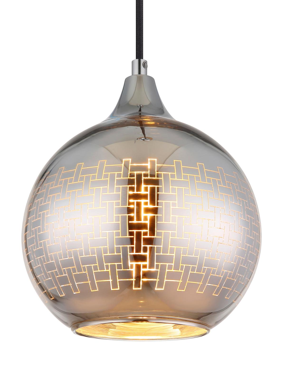 HÄNGELEUCHTE 16053 LOURDES - Chromfarben/Weiss, Basics, Glas/Textil (25/131cm) - Globo