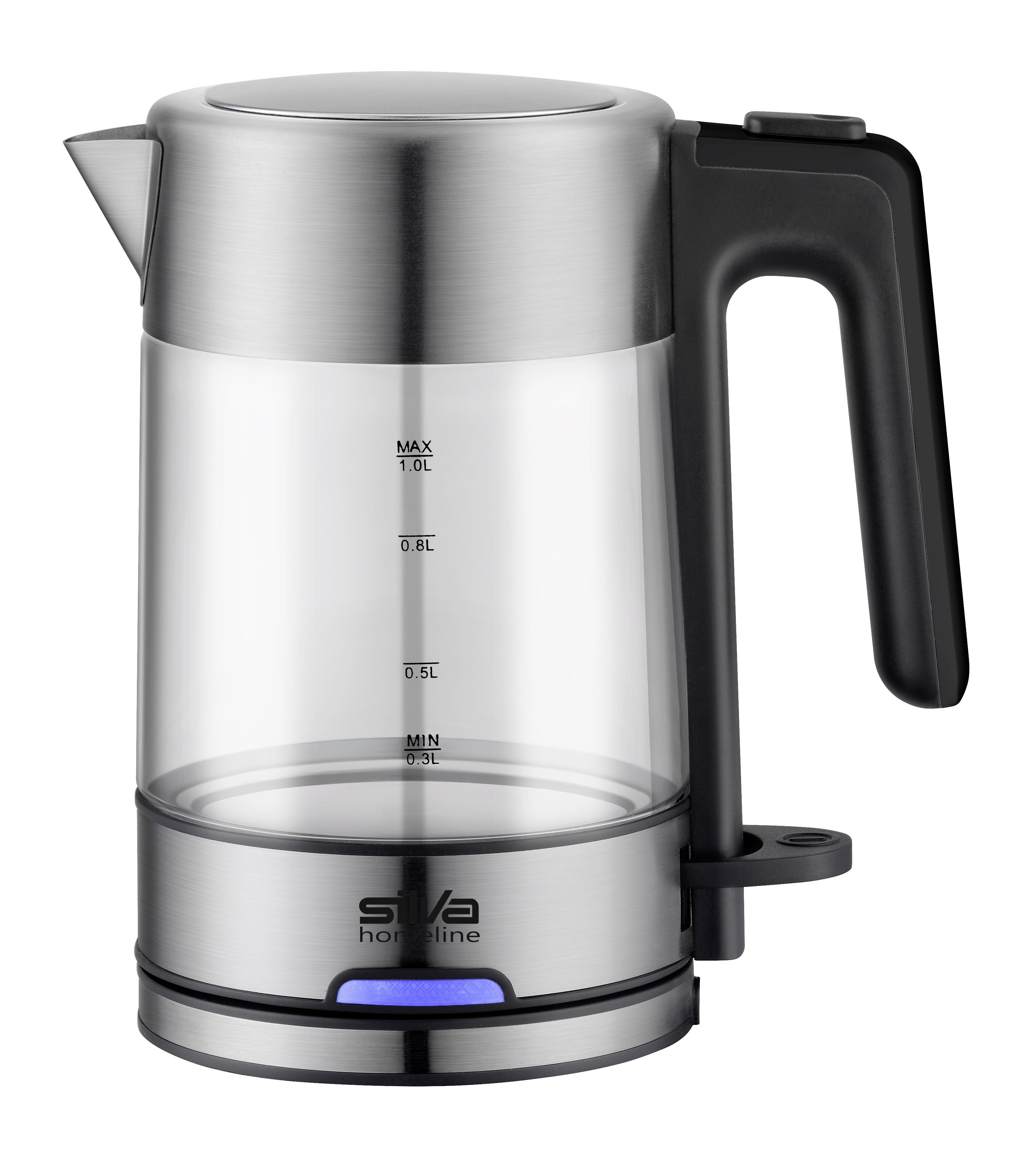 Wasserkocher Norwin max. 2200 Watt - Edelstahlfarben/Schwarz, Glas/Kunststoff (20,2/21,2/12,7cm) - Silva Homeline